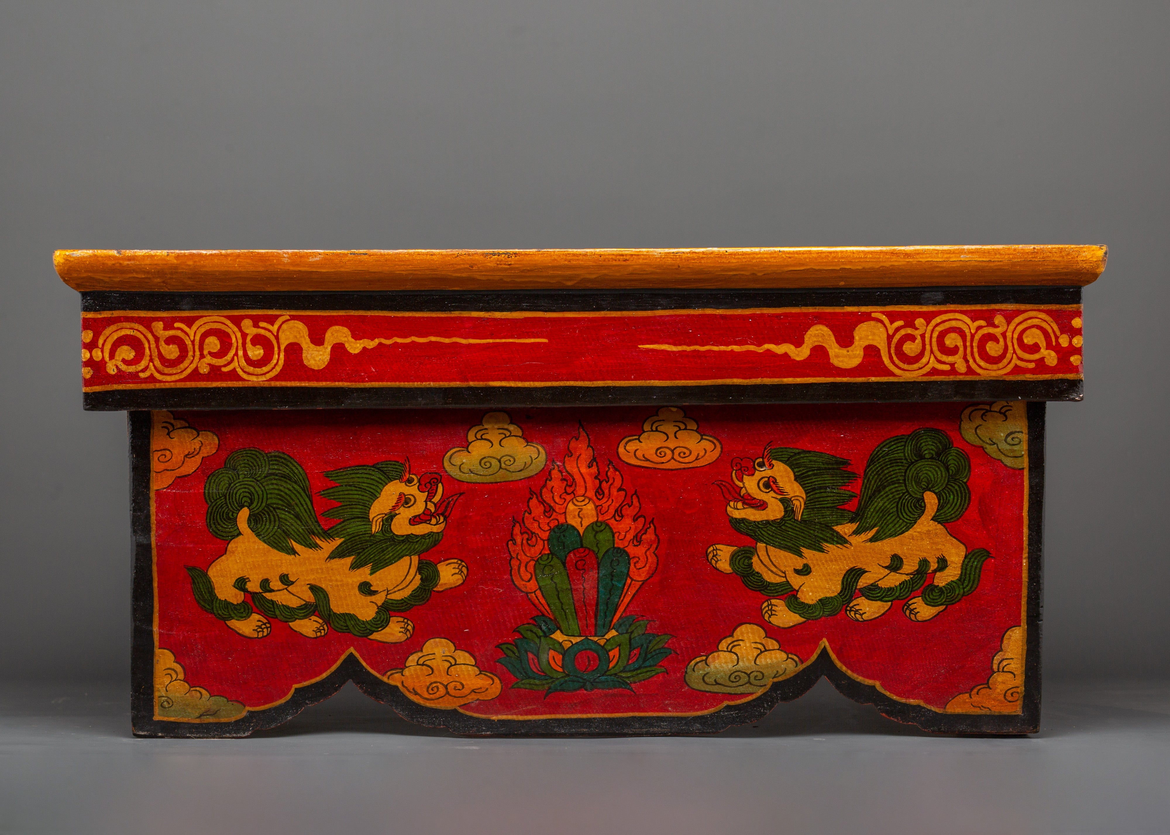Hand-Painted Tibetan Wooden Folding Table | Snow Lion Ritual Altar Table
