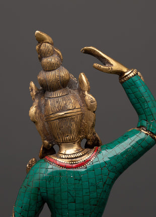 Maya Devi brass statue with Turquoise | Sacred Feminine Art