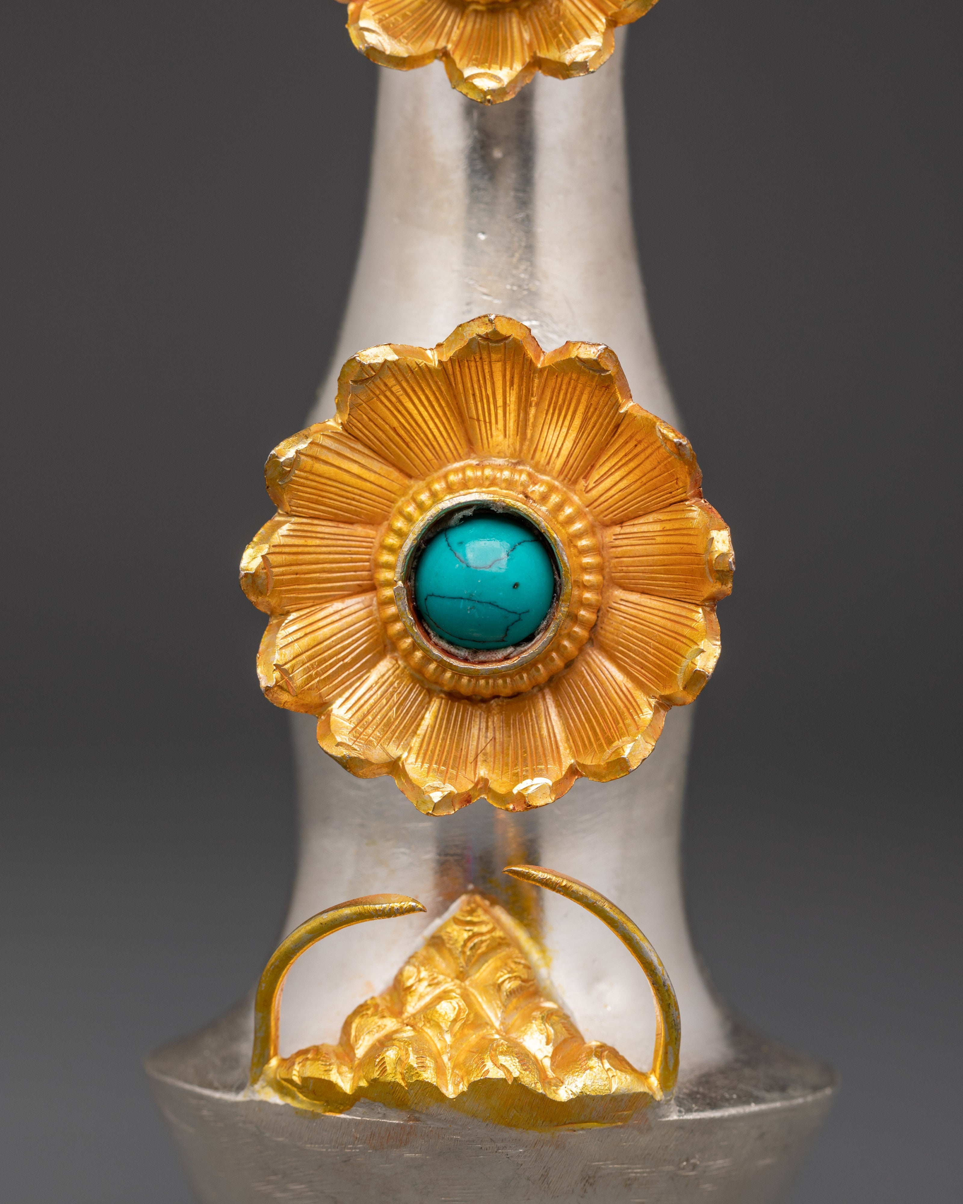 Handcrafted Tibetan Torma Set | Copper, Silver Plated with Coral & Turquoise Stones