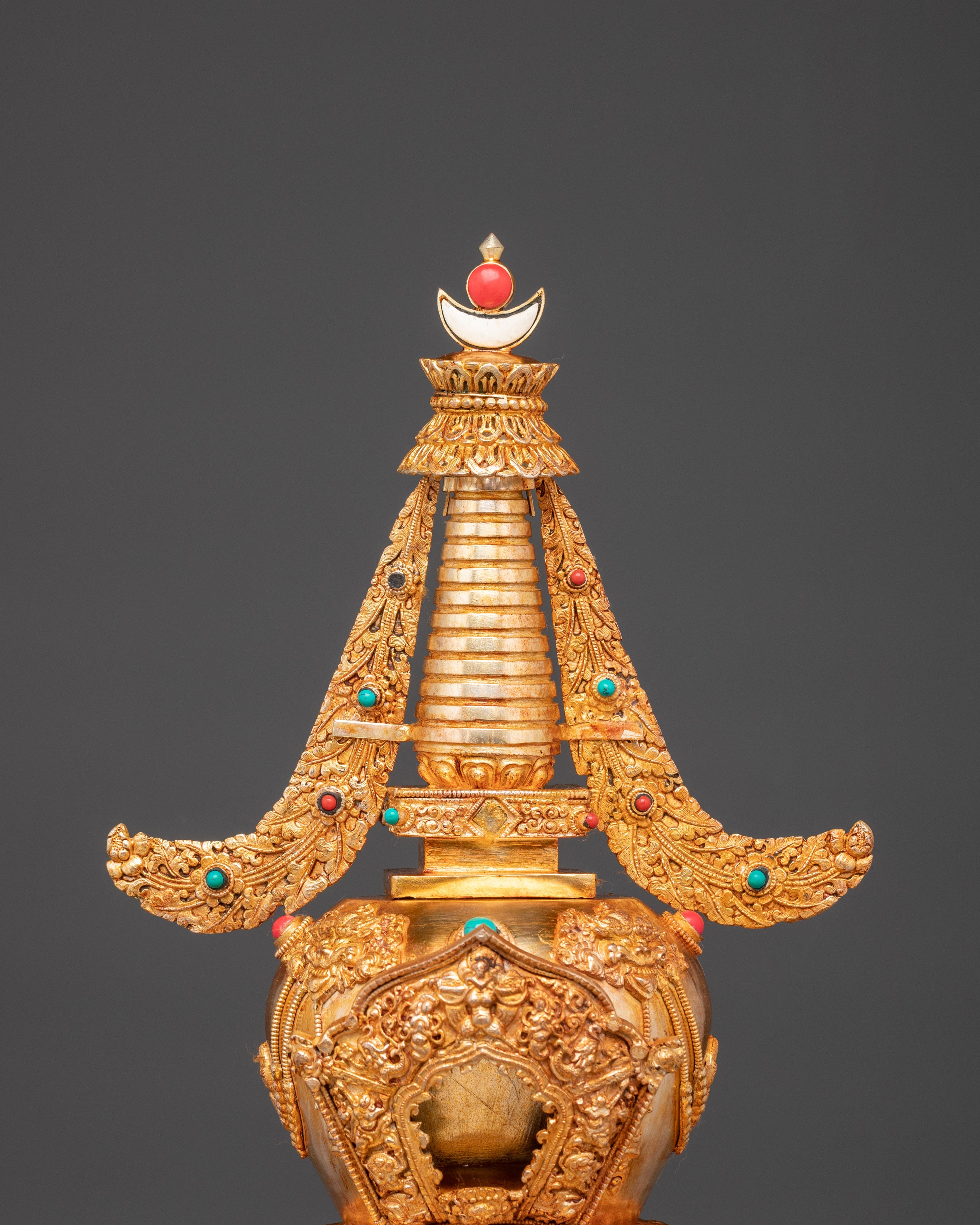 Gold-Plated Traditional Tibetan Stupa | Symbol of Enlightenment & Sacred Blessings