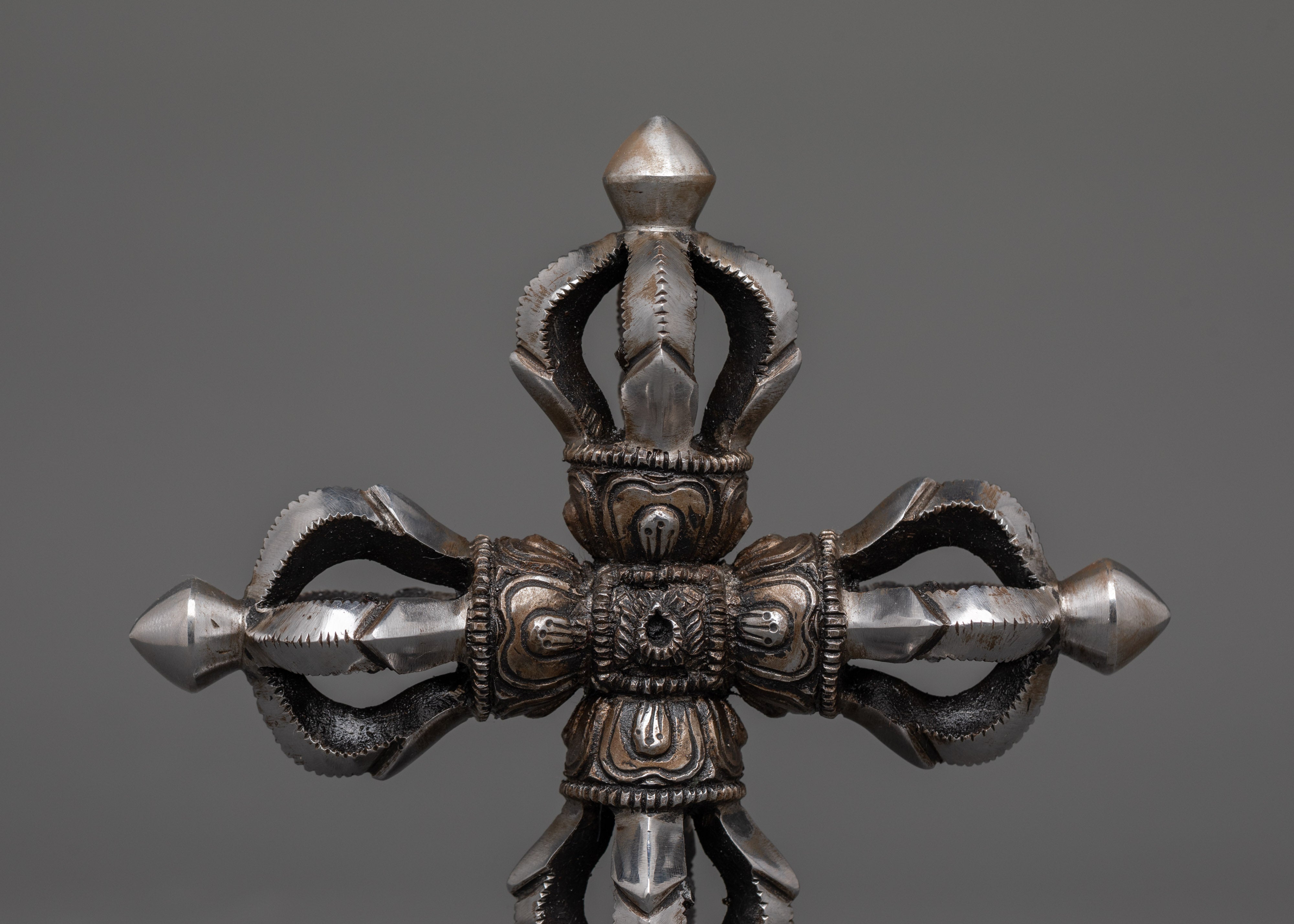 Iron Bishwo Vajra with a Stand Base | Tibetan Double Dorje Sacred Ritual Item