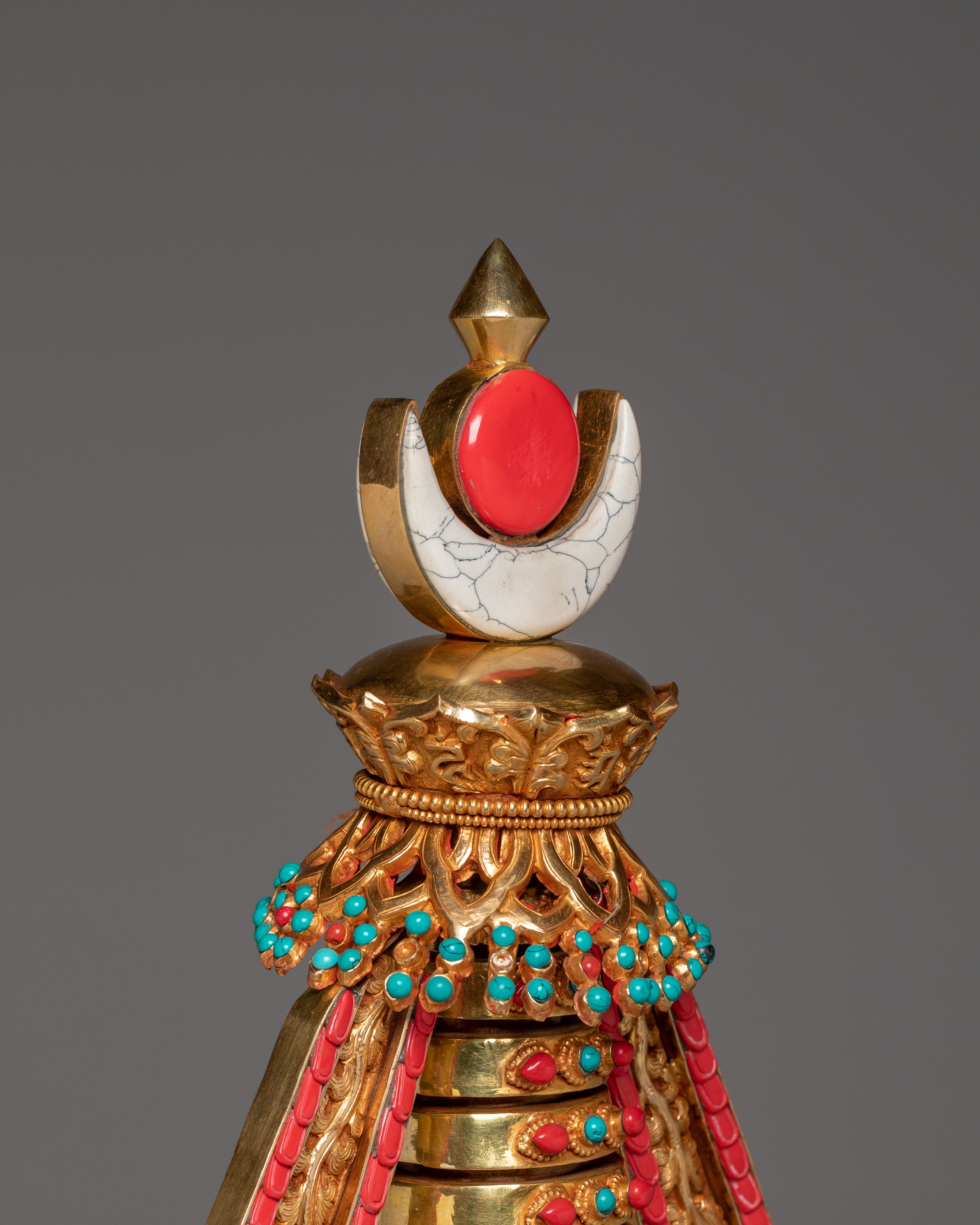 Spiritual Tibetan Copper Stupa | Gold-Plated Buddhist Statue for Peace