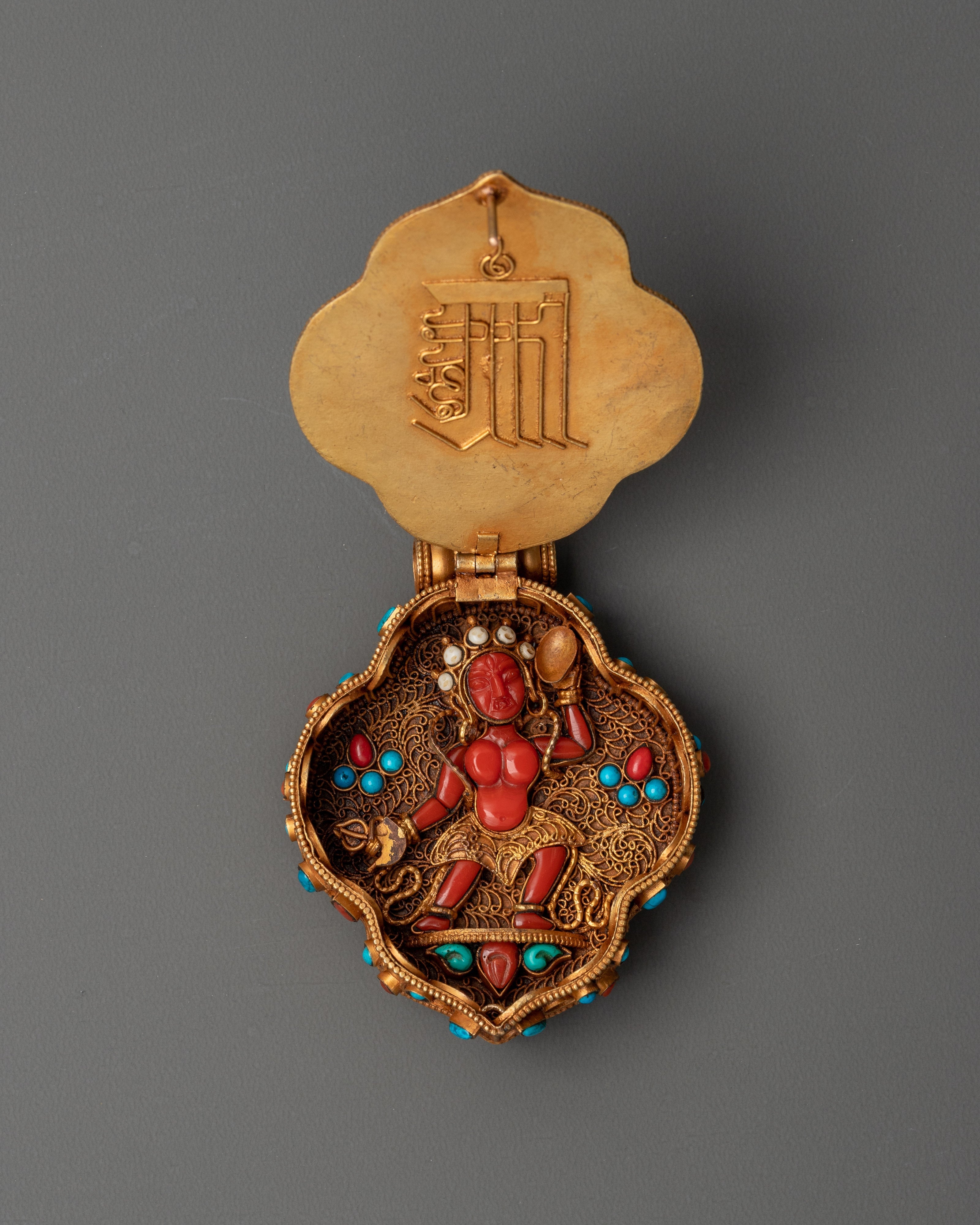 Gold plated Tibetan Ghau Box Locket | Sacred Buddhist Amulet