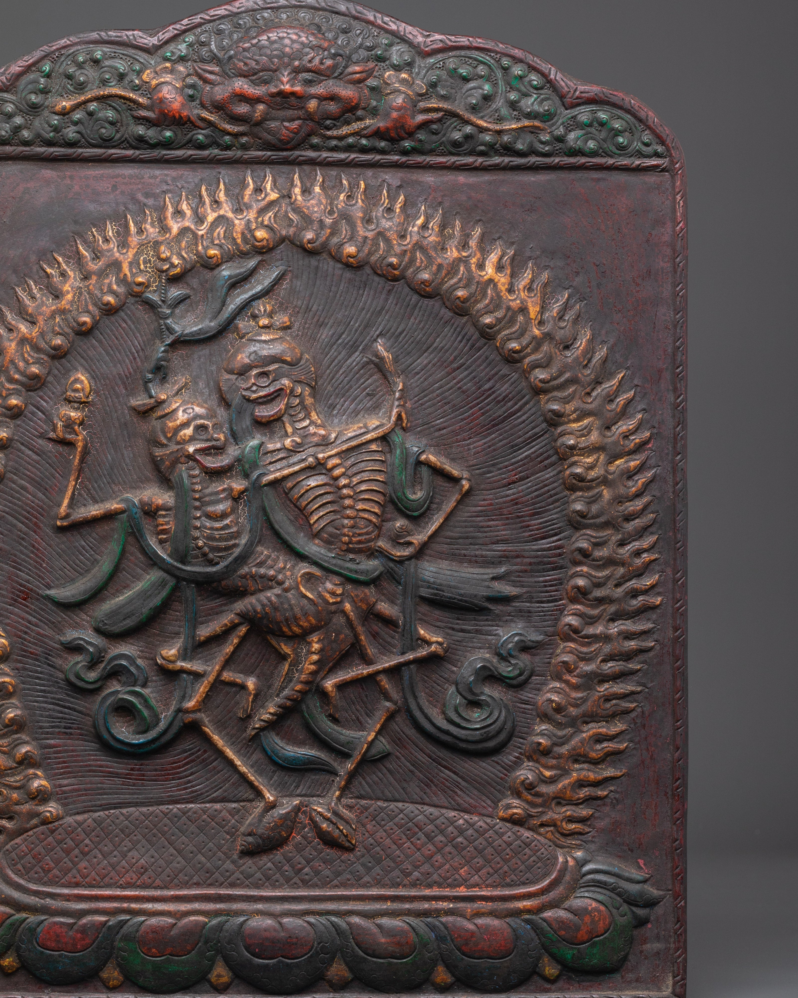 Protector Deity Chitipati Wall Hanging | Spiritual Copper Wall Art for Protection