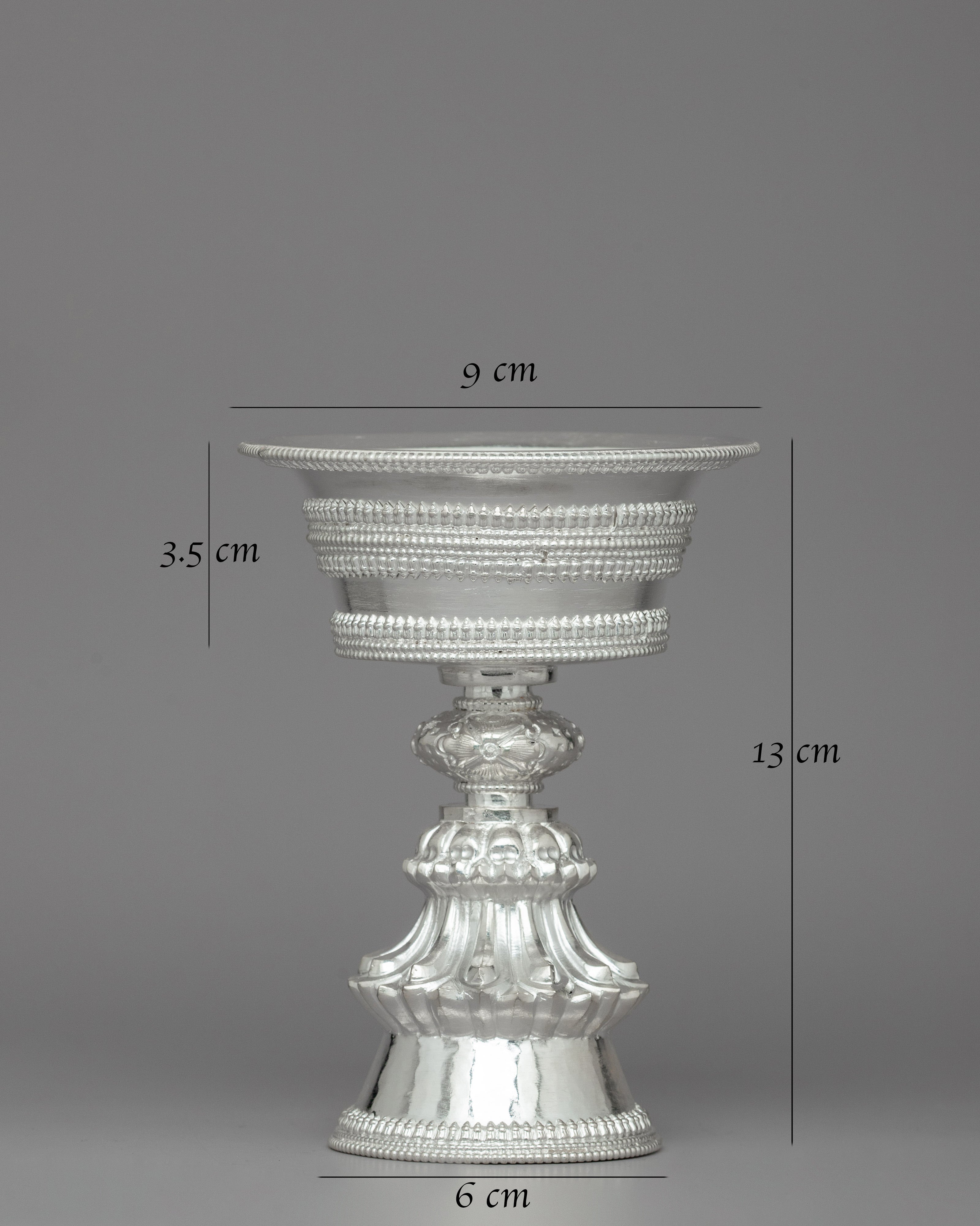 Butter Lamp Buddhist Ritual Set | Silver Carved Religious Item