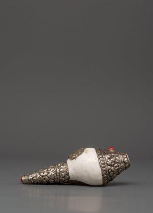 Silver Plated Conch Shell with Turquoise & Coral Inlays | Spiritual Home Decor