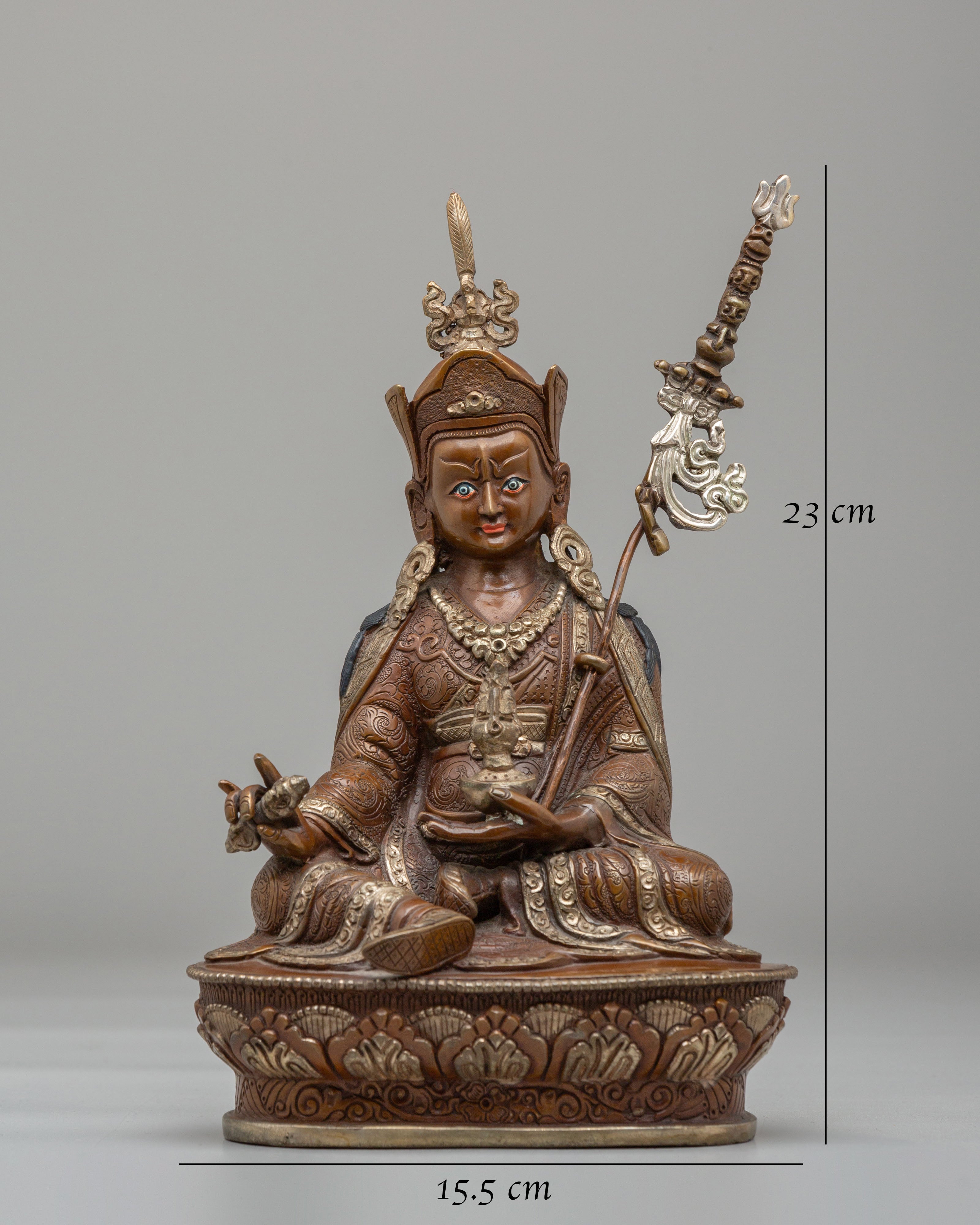 Handcrafted Ritual Guru Rinpoche Statue | Oxidized Copper Meditation Altar Sculpture