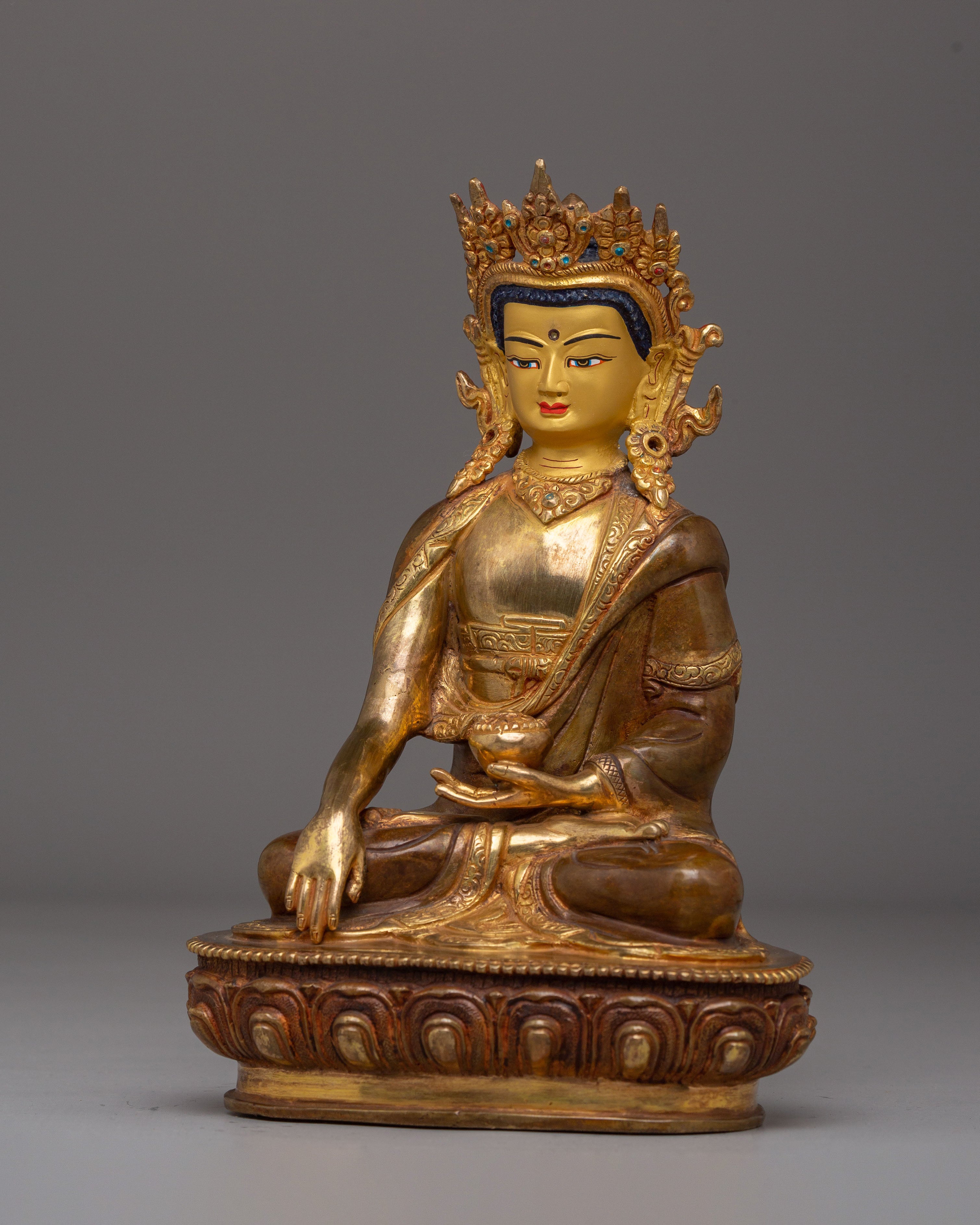 Crowned Shakyamuni Buddha Statue | Handcrafted Gold-Plated Tibetan Buddha