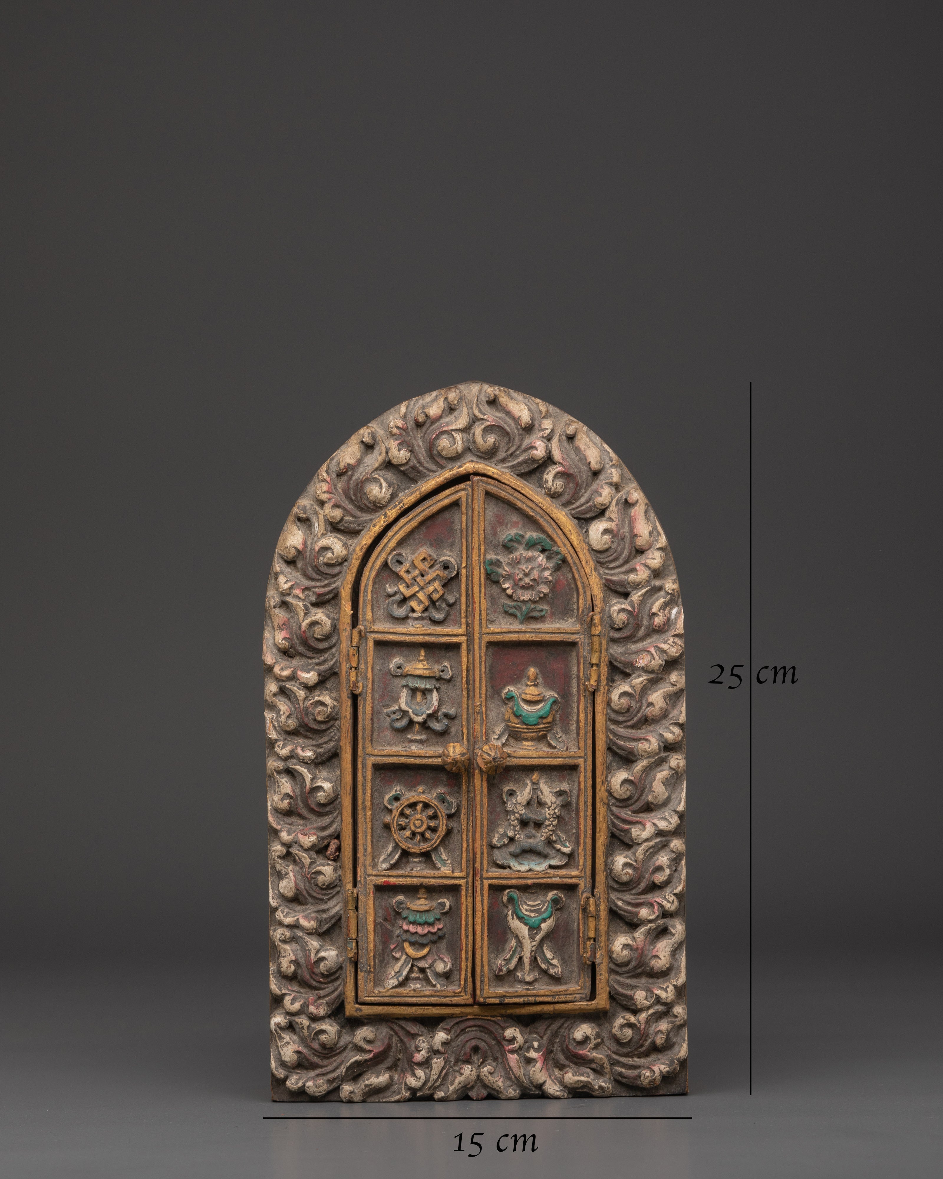 Tibetan Guru Rinpoche Shrine Box | Handcarved Wooden Altar Cabinet