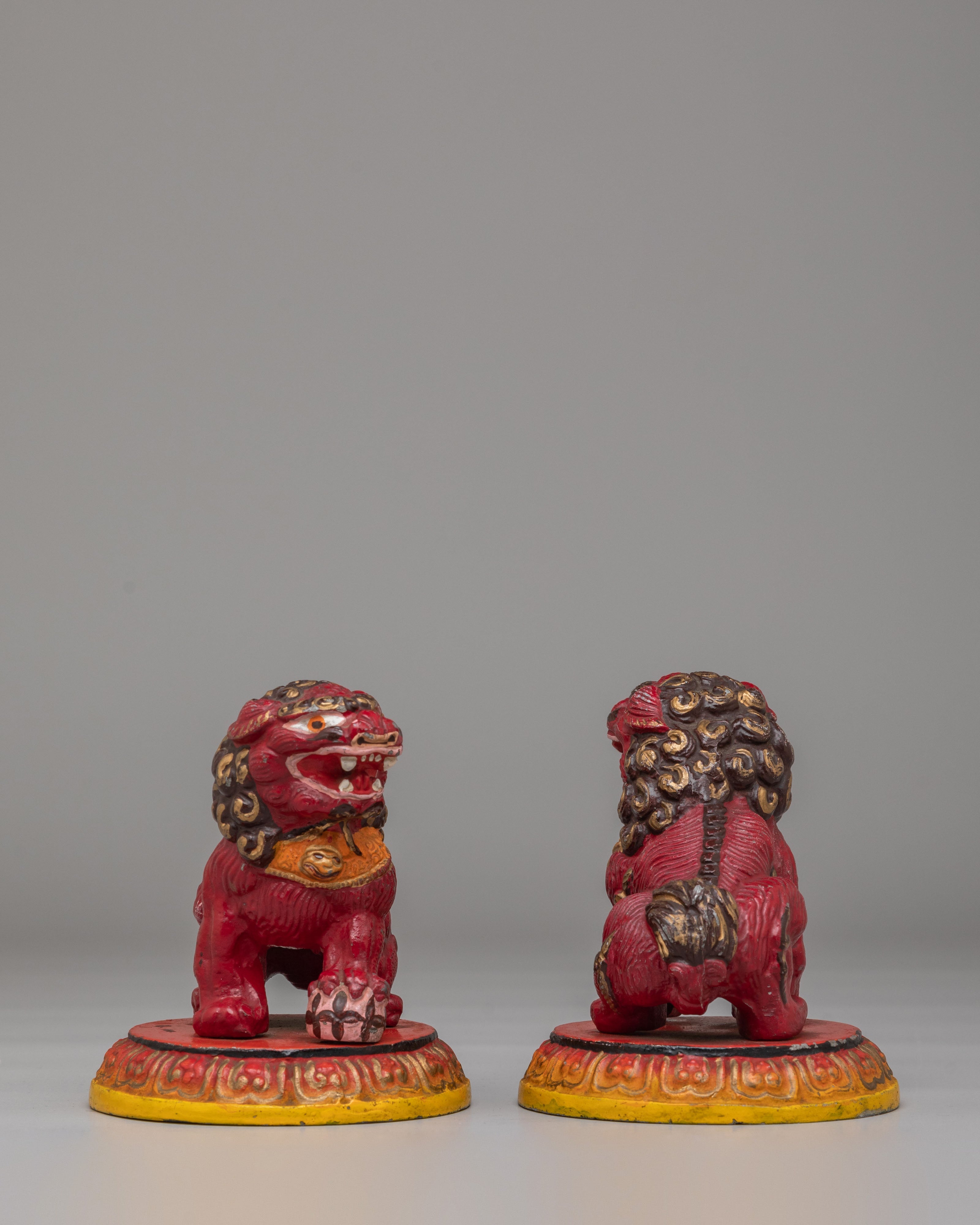 Tibetan Buddhist Lion Guardians Set | Lion Protector Figurines