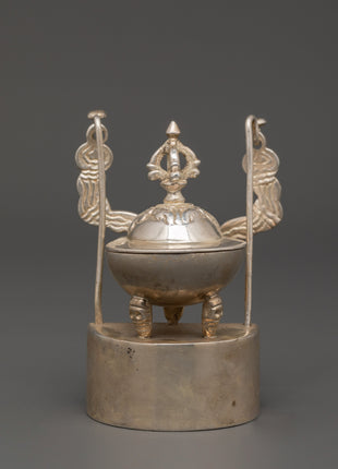 Silver Plated Brass Kapala Skull Cup | Sacred Tantric Tool for Buddhist Rituals