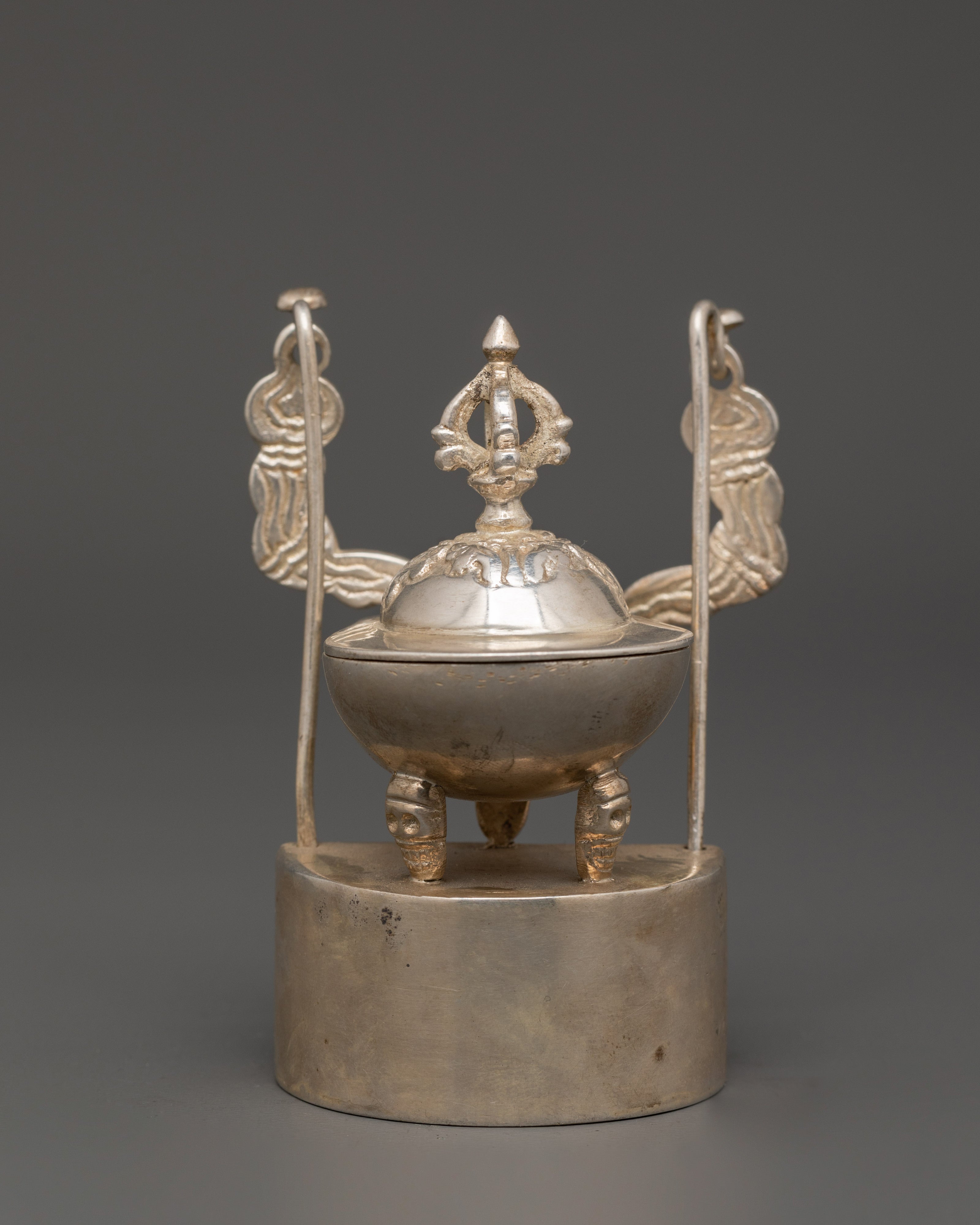Silver Plated Brass Kapala Skull Cup | Sacred Tantric Tool for Buddhist Rituals