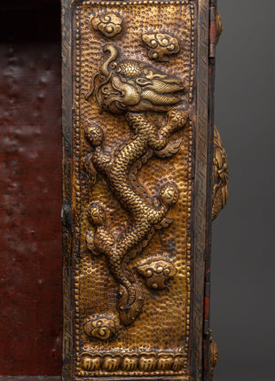 Large Tibetan Ghau Box | Brass & Iron Buddhist Altar Shrine