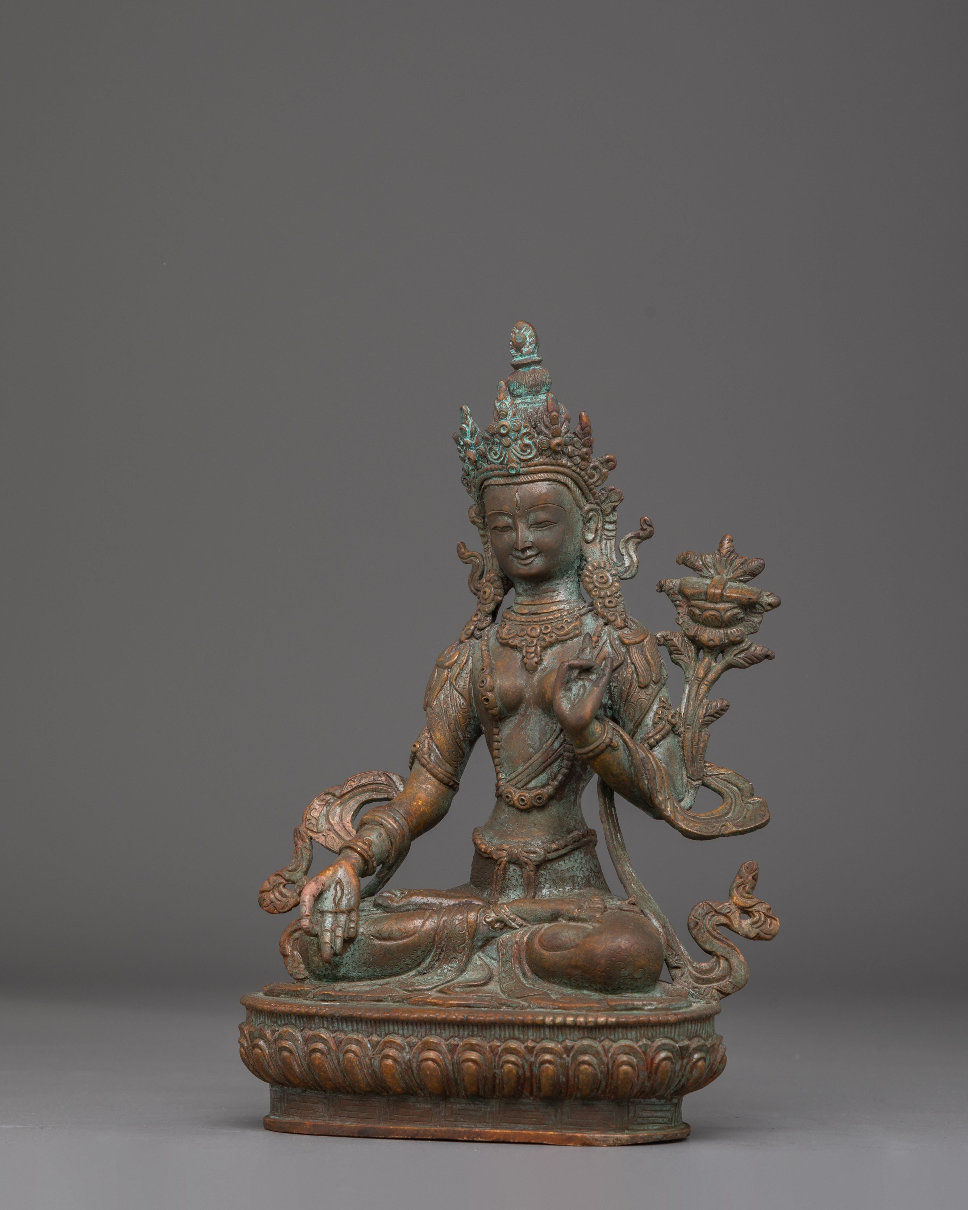 Oxidized Copper Statue of Green Tara | Enlightened Tara