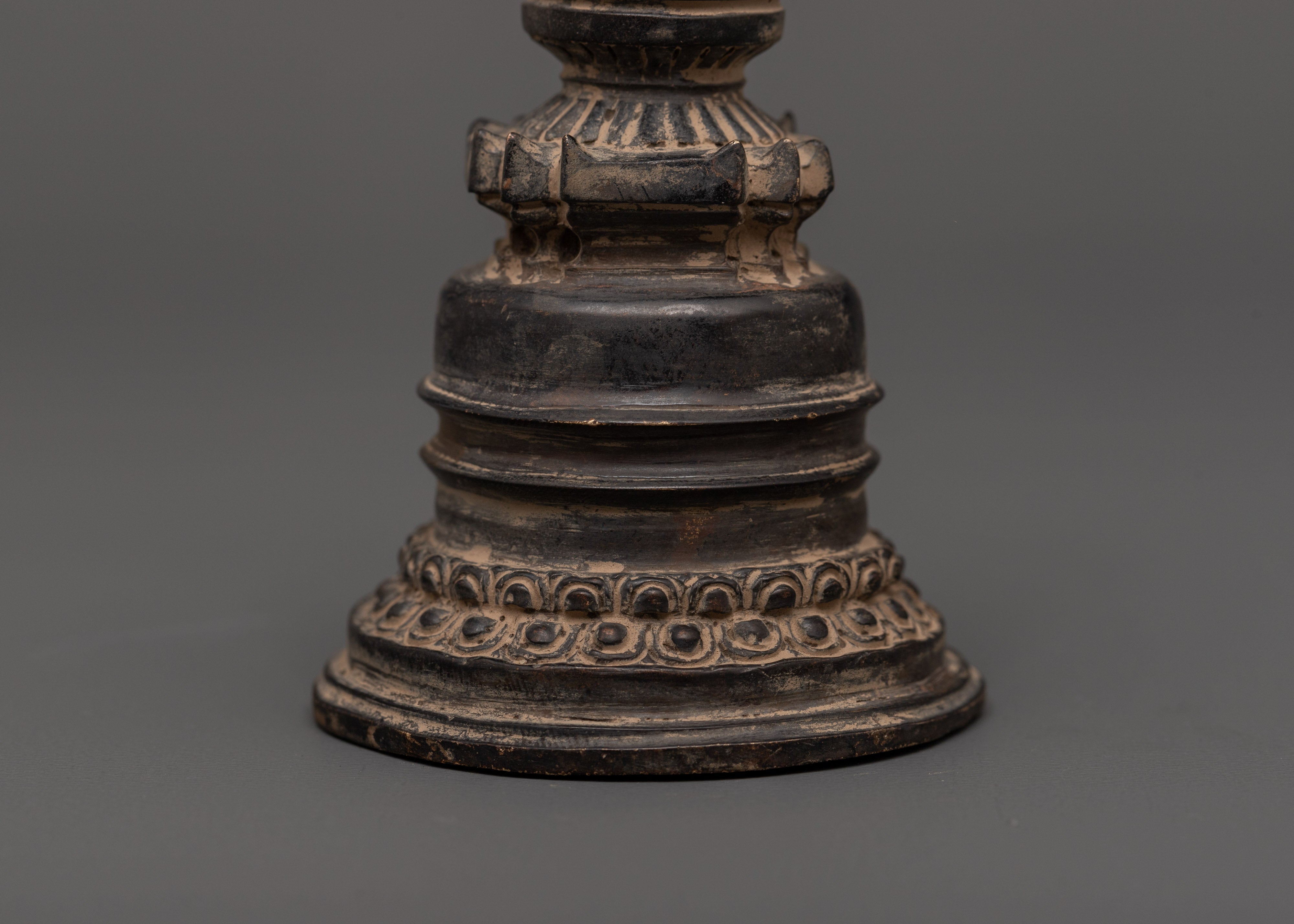 Antique Finish Oxidized Copper Stupa | Tibetan Sacred Sculpture