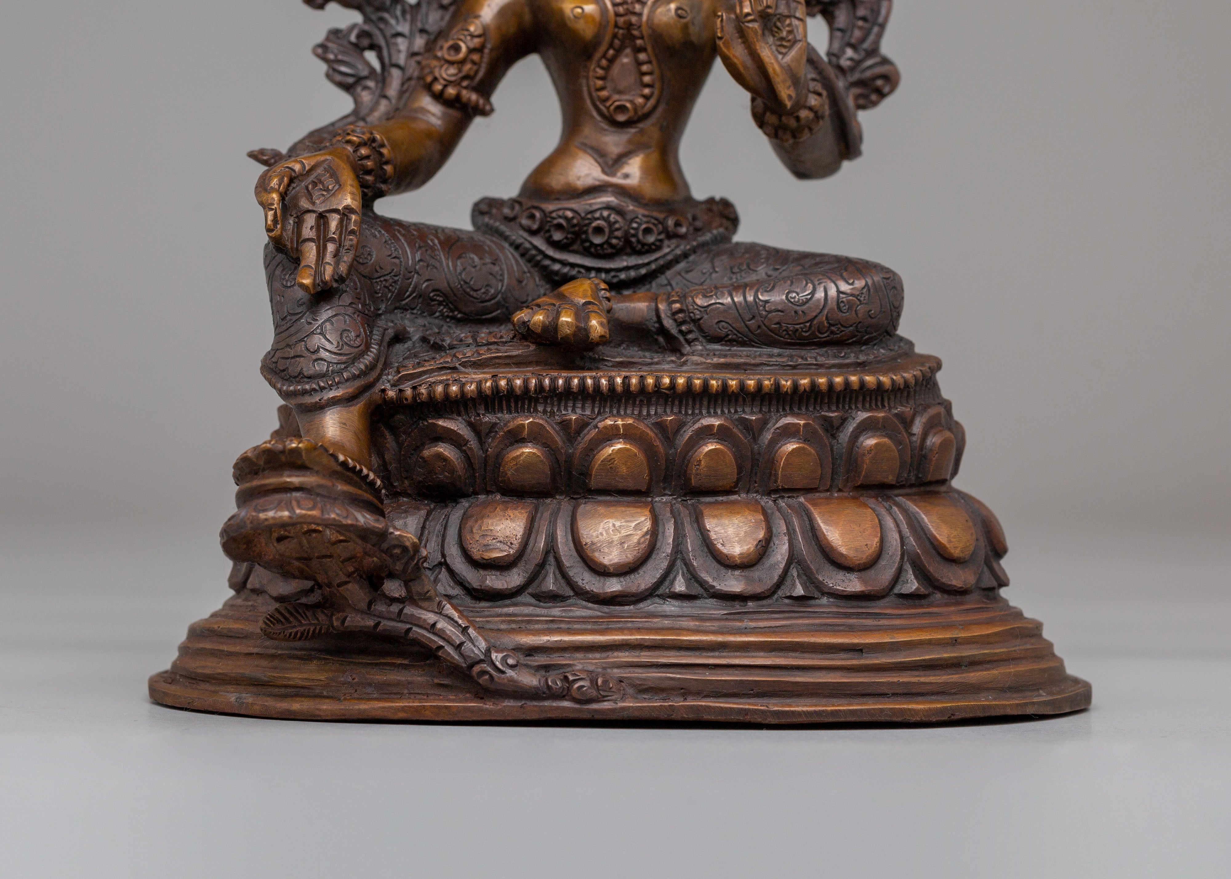 Himalayan Green Tara Goddess Statue | Oxidized Copper Tibetan Protector