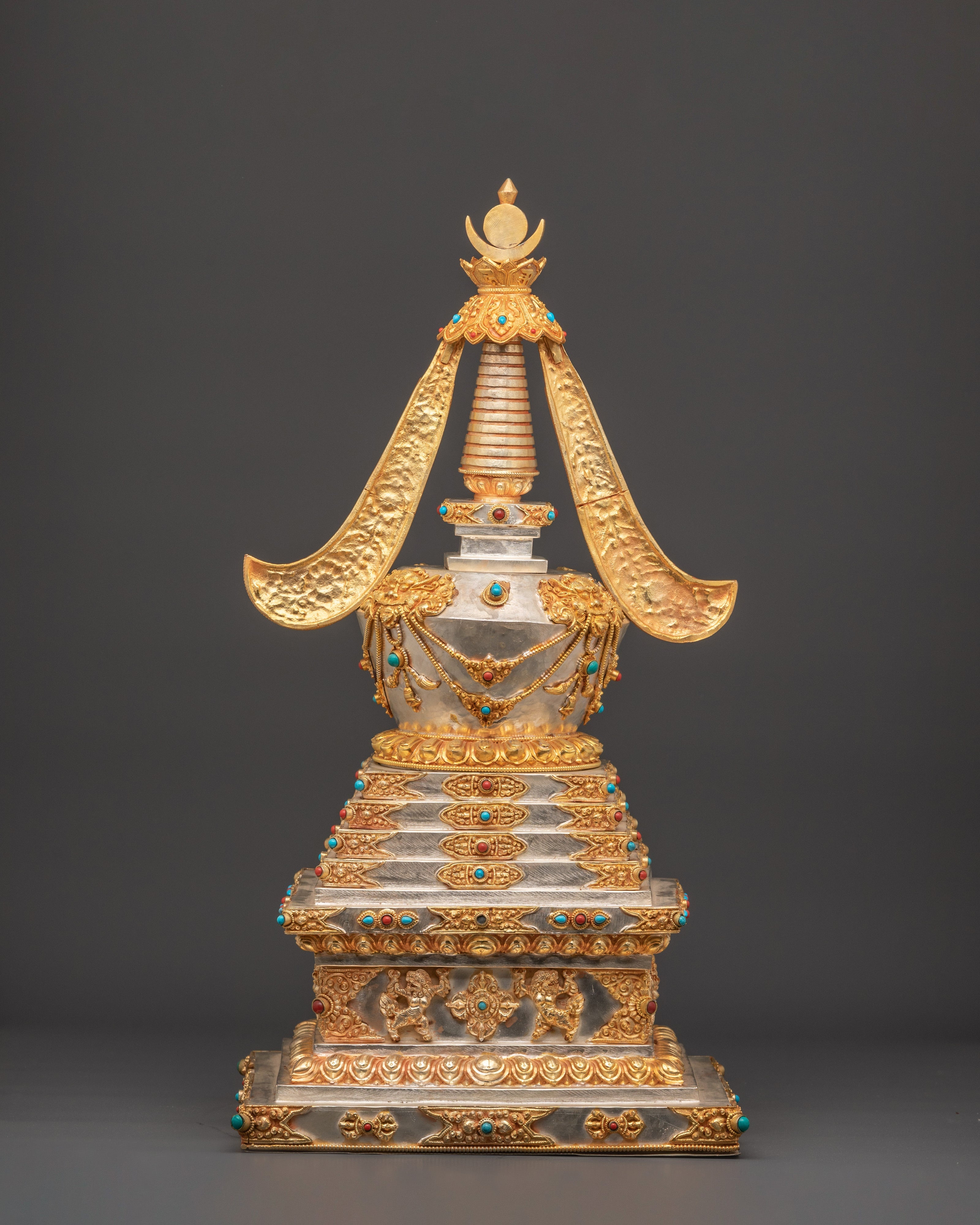 Gold Plated Buddhist Shrine Stupa | Sacred Spiritual Monument for Meditation