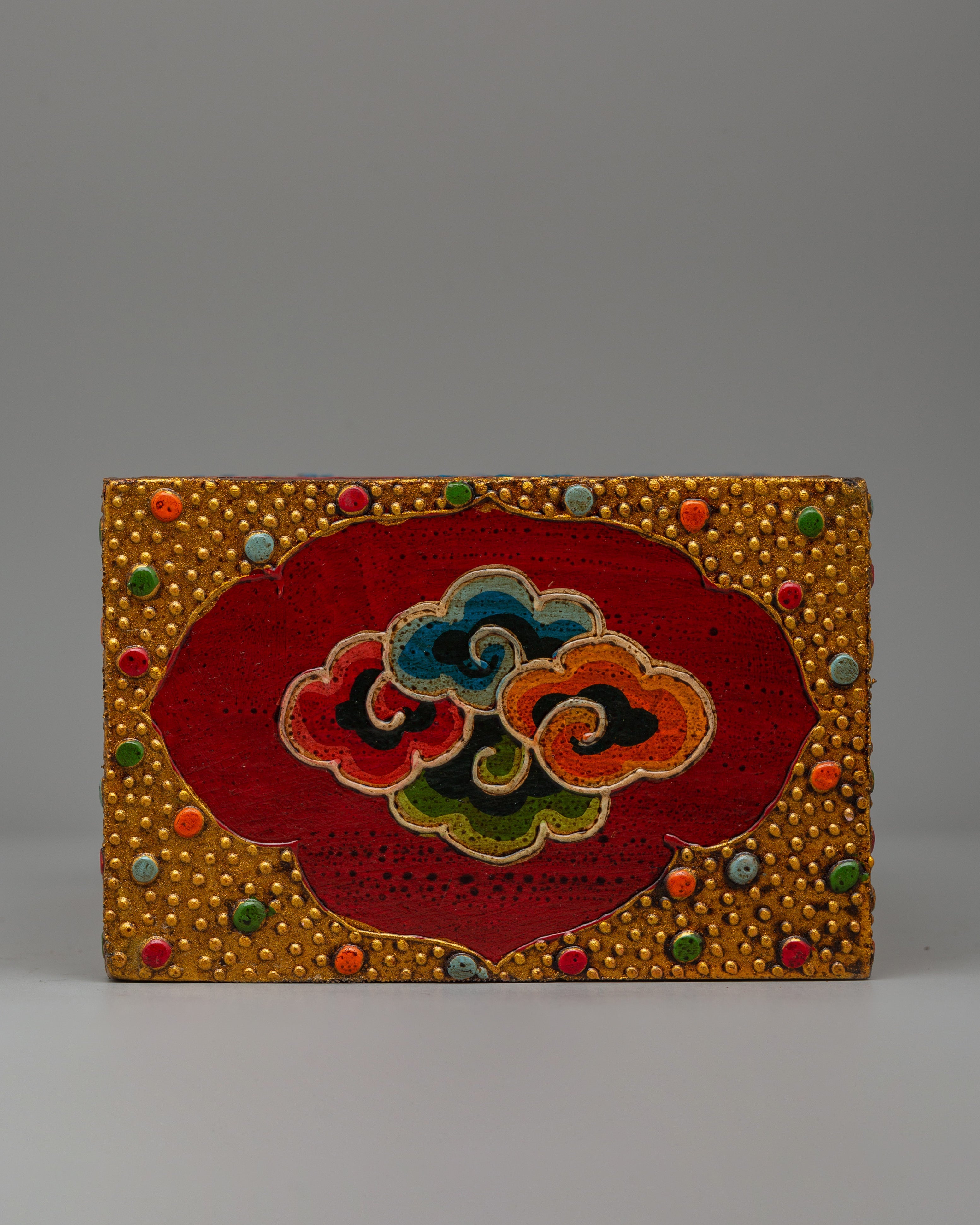 Handmade Tibetan Floral Tissue Holder | Painted Wooden Decor