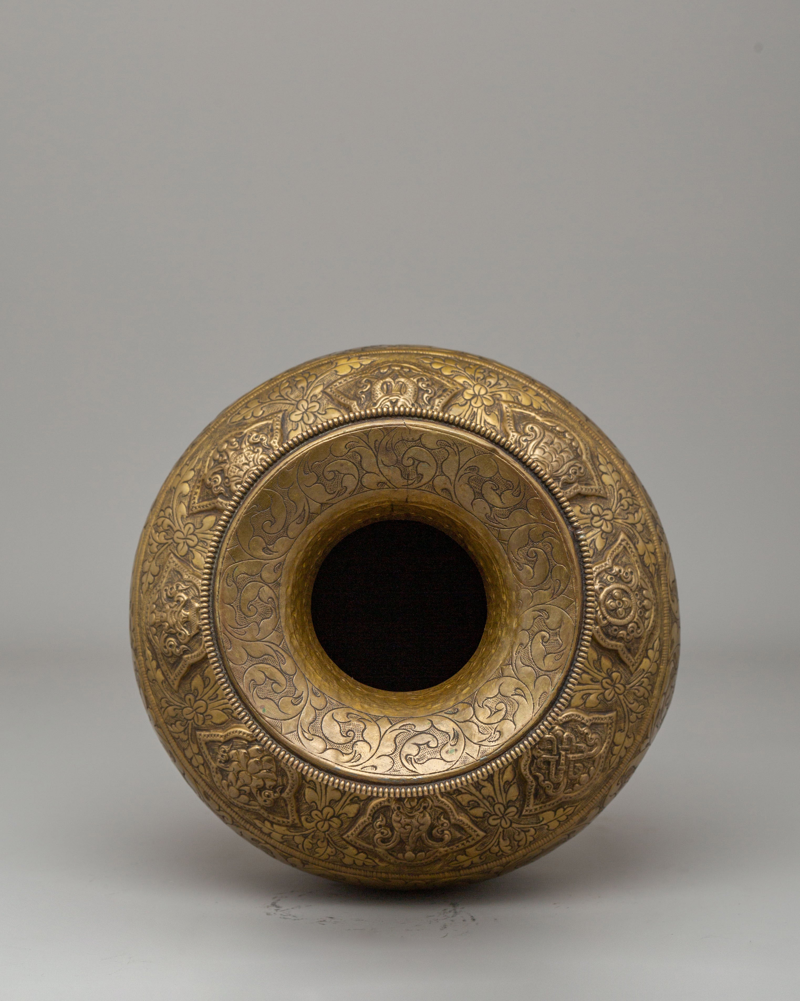 Decorative Himalayan Vase | Handcrafted Brass Tibetan Vessel