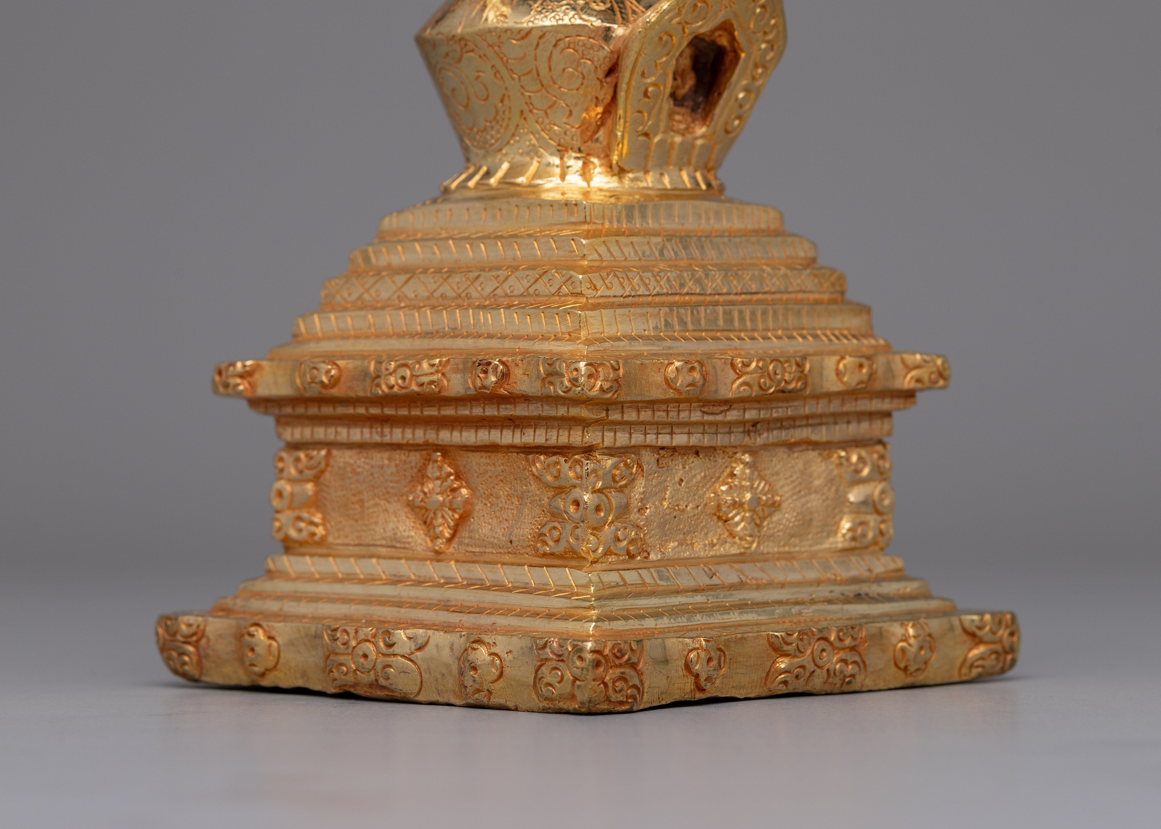 Tibetan Gold-Plated Tibetan Stupa with Intricate Design |  Perfect for Buddhist Rituals and Decor
