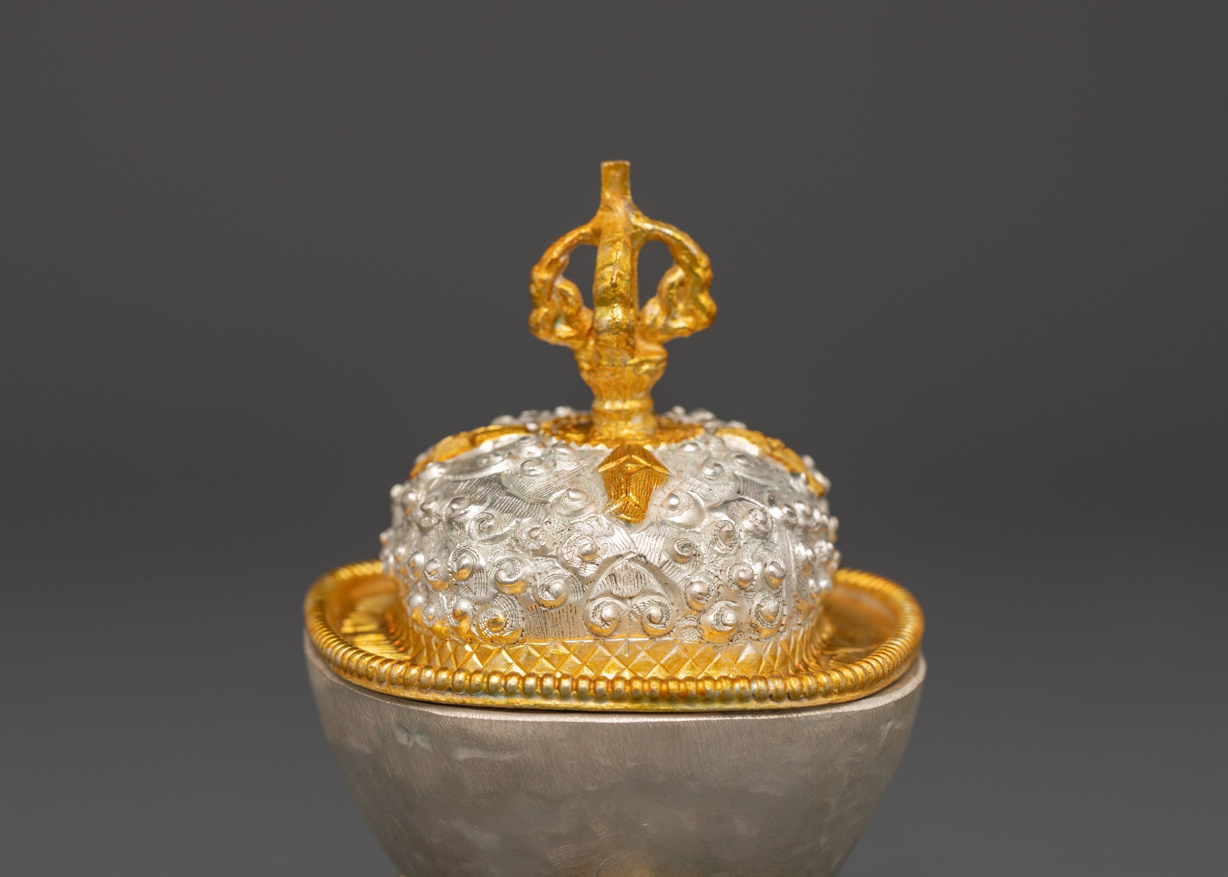 Ceremonial Kapala Vessel | Gold and Silver Plated Buddhist Ritual Bowl