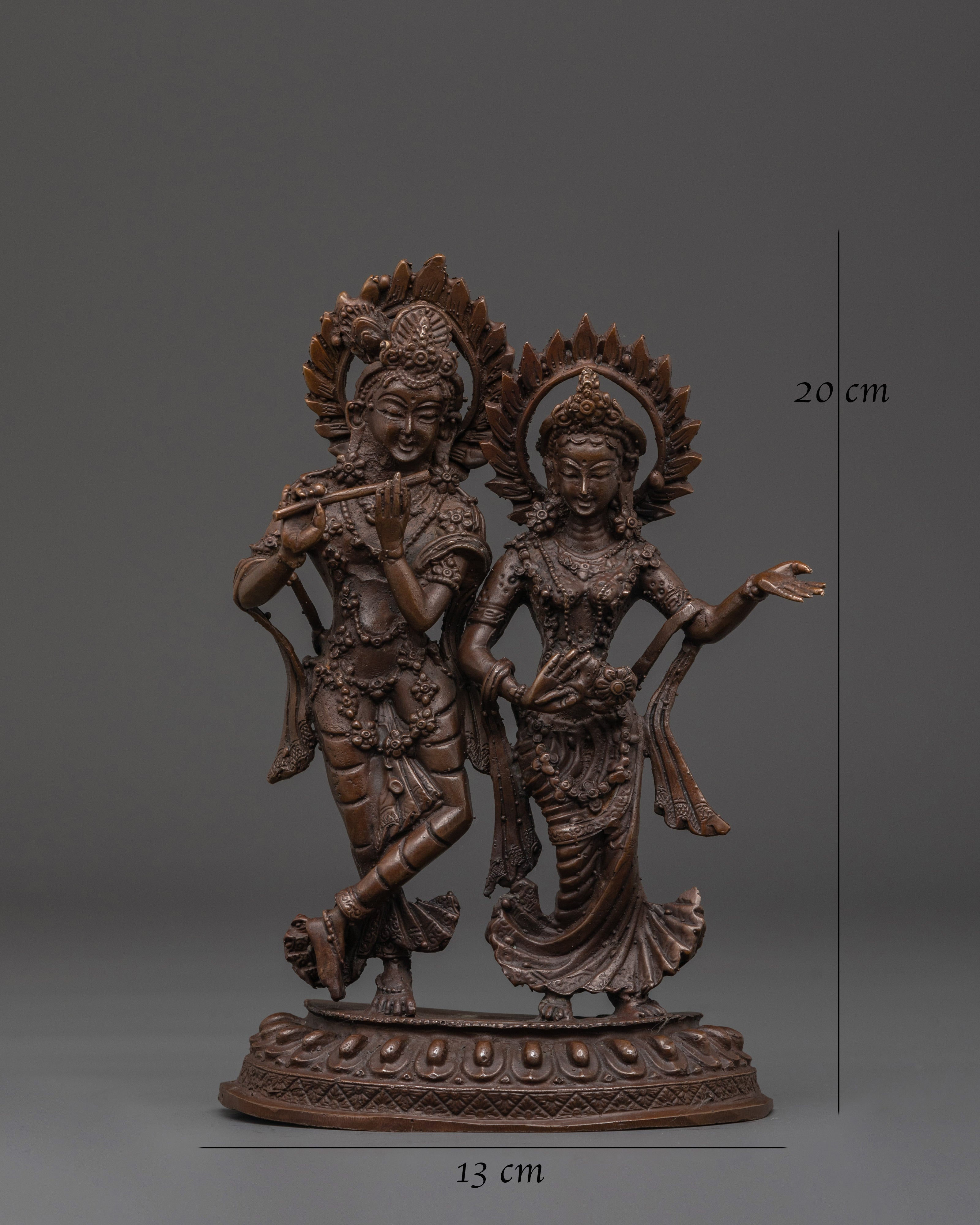 Krishna and Radha Brass Statue | Spiritual Hindu Deity Sculpture