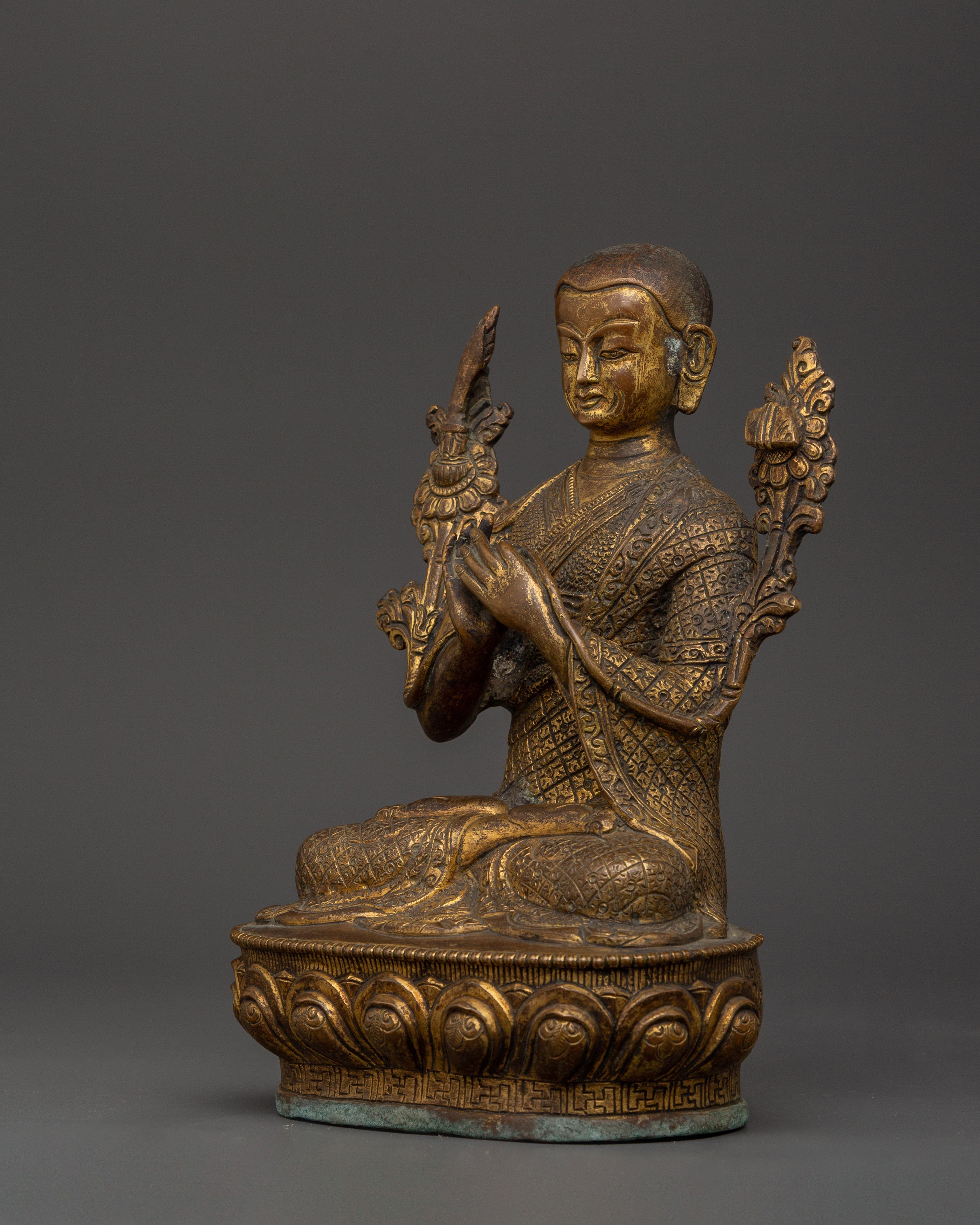Handcrafted Brass body Tsongkhapa with Je Gyaltsab & Je Khedrup