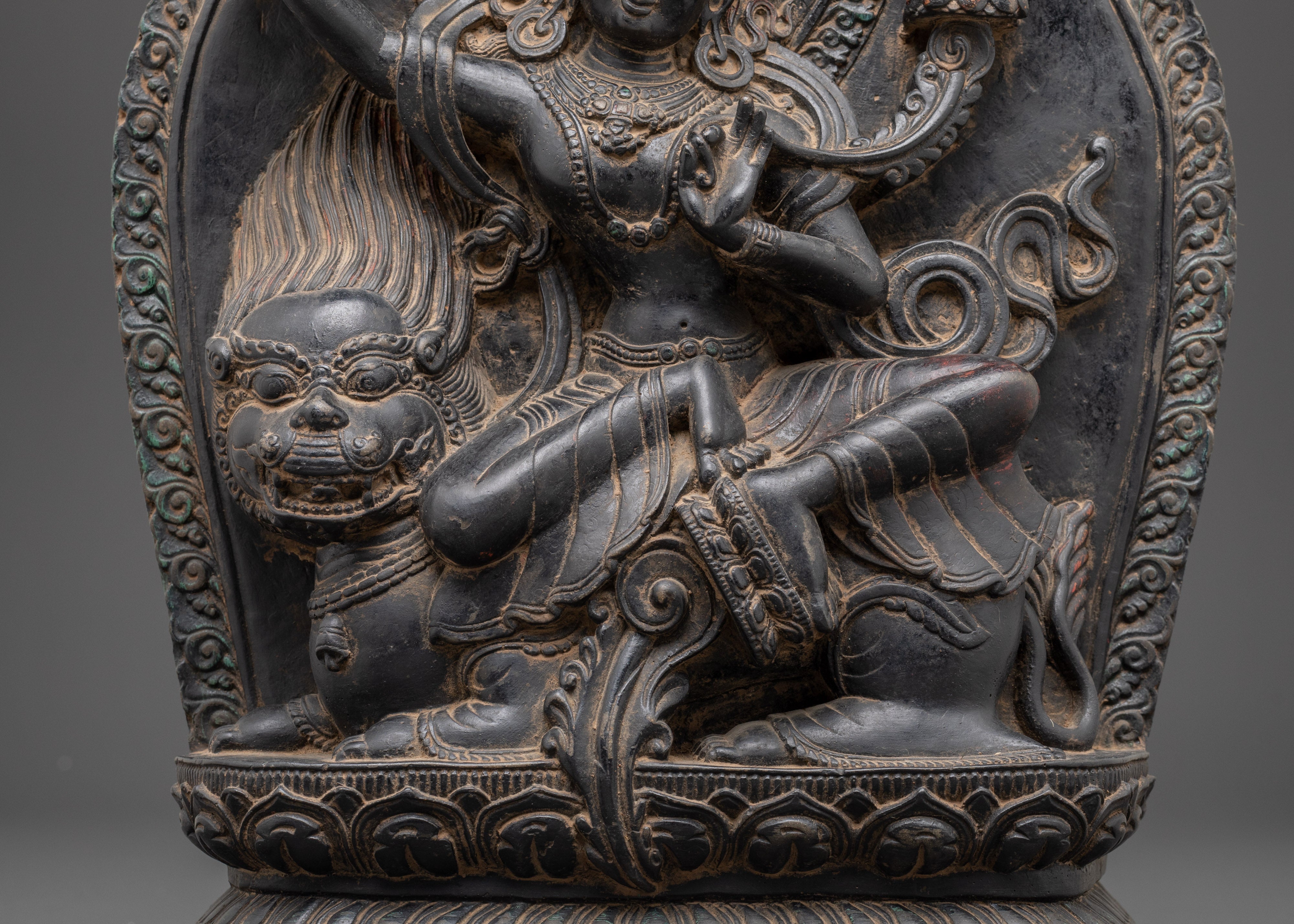 Handmade Statue of Simhanada Manjushri | Fierce Wisdom Deity Powder Stone Sculpture