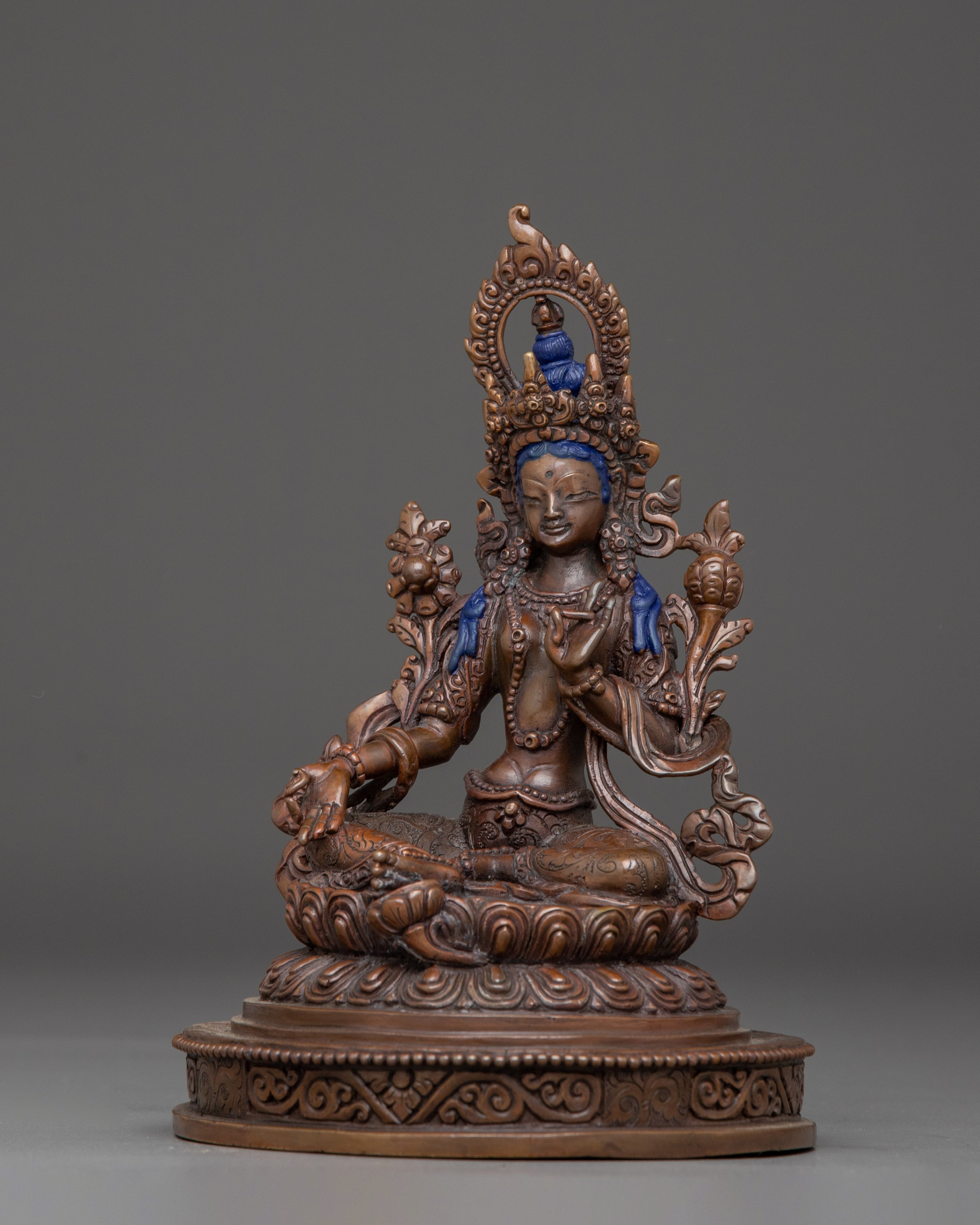 Oxidized Copper Statue of Green Tara | Shyama Tara - Mother of Liberation