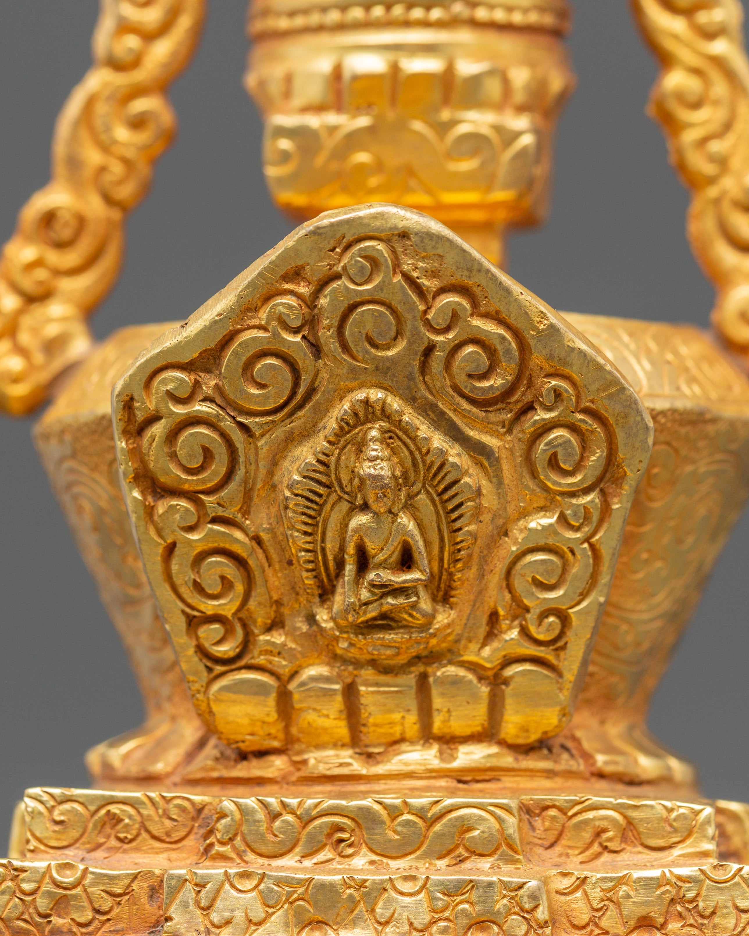 Handcrafted Spiritual Monument Stupa | Gold Plated Tibetan Altar Decor
