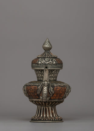 Religious Tibetan Tea Pot | A Sacred Silver-Plated Offering Vessel