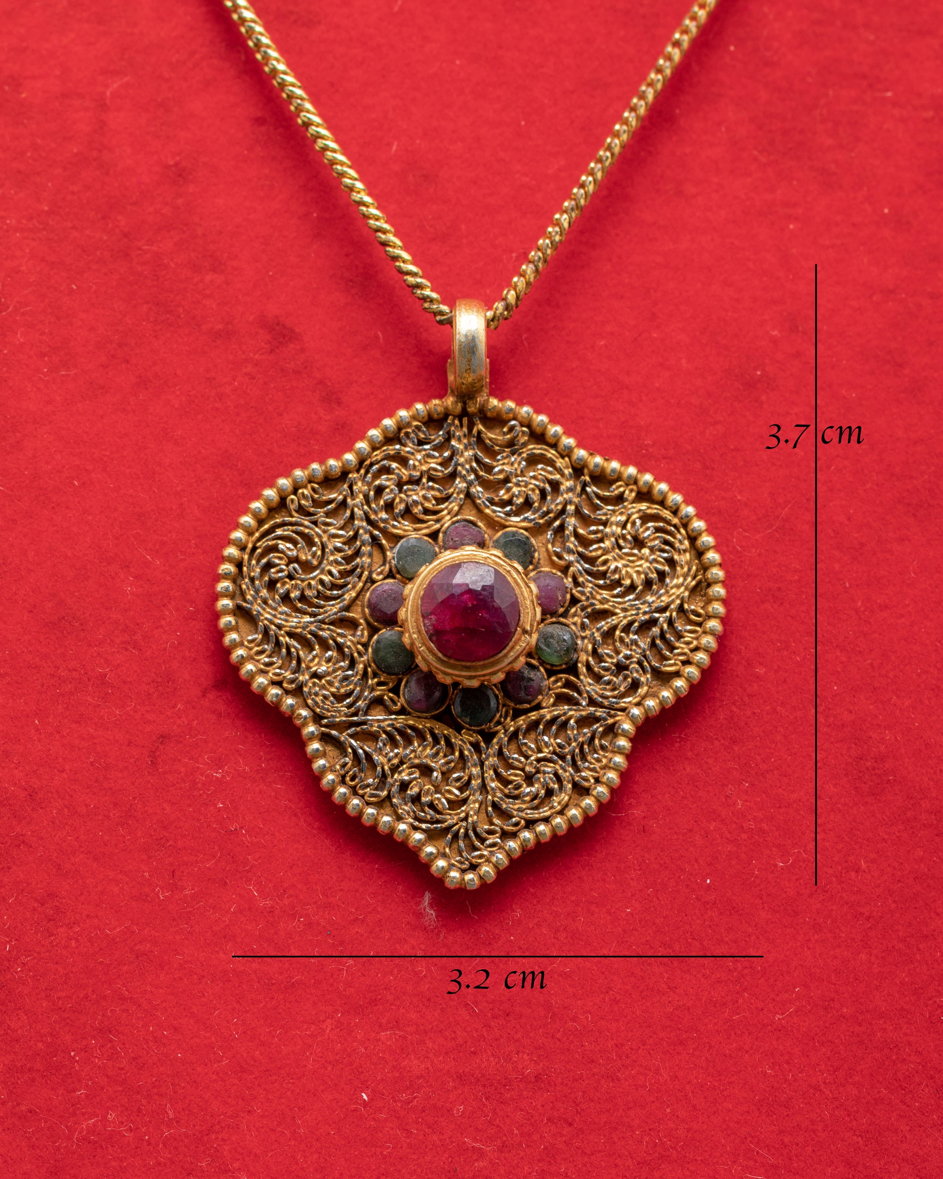 Gold Plated Leaf Locket | Locket with Ruby and Panna Stones