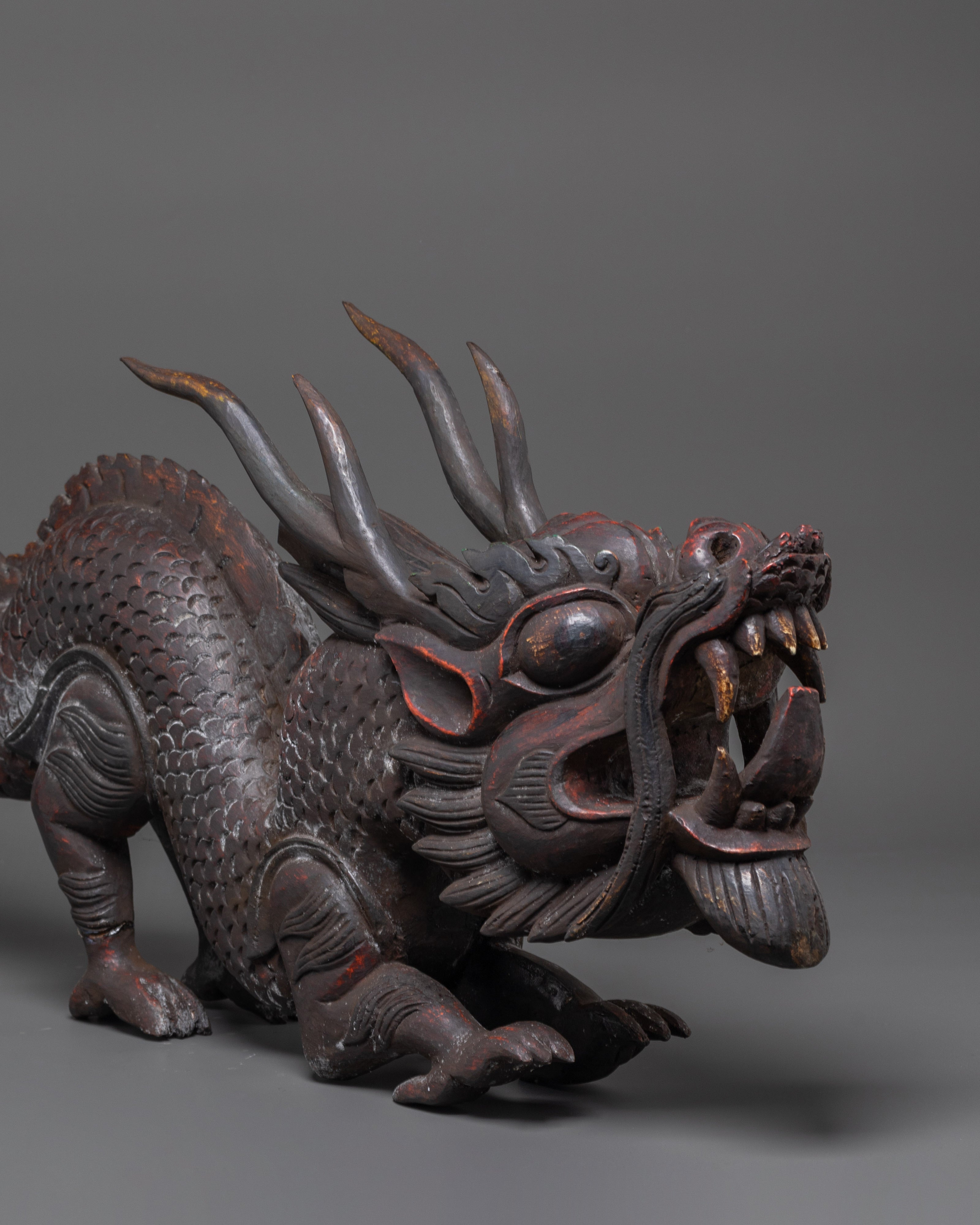 Wooden Dragon Sculpture | Tibetan Buddhist Protective Symbol