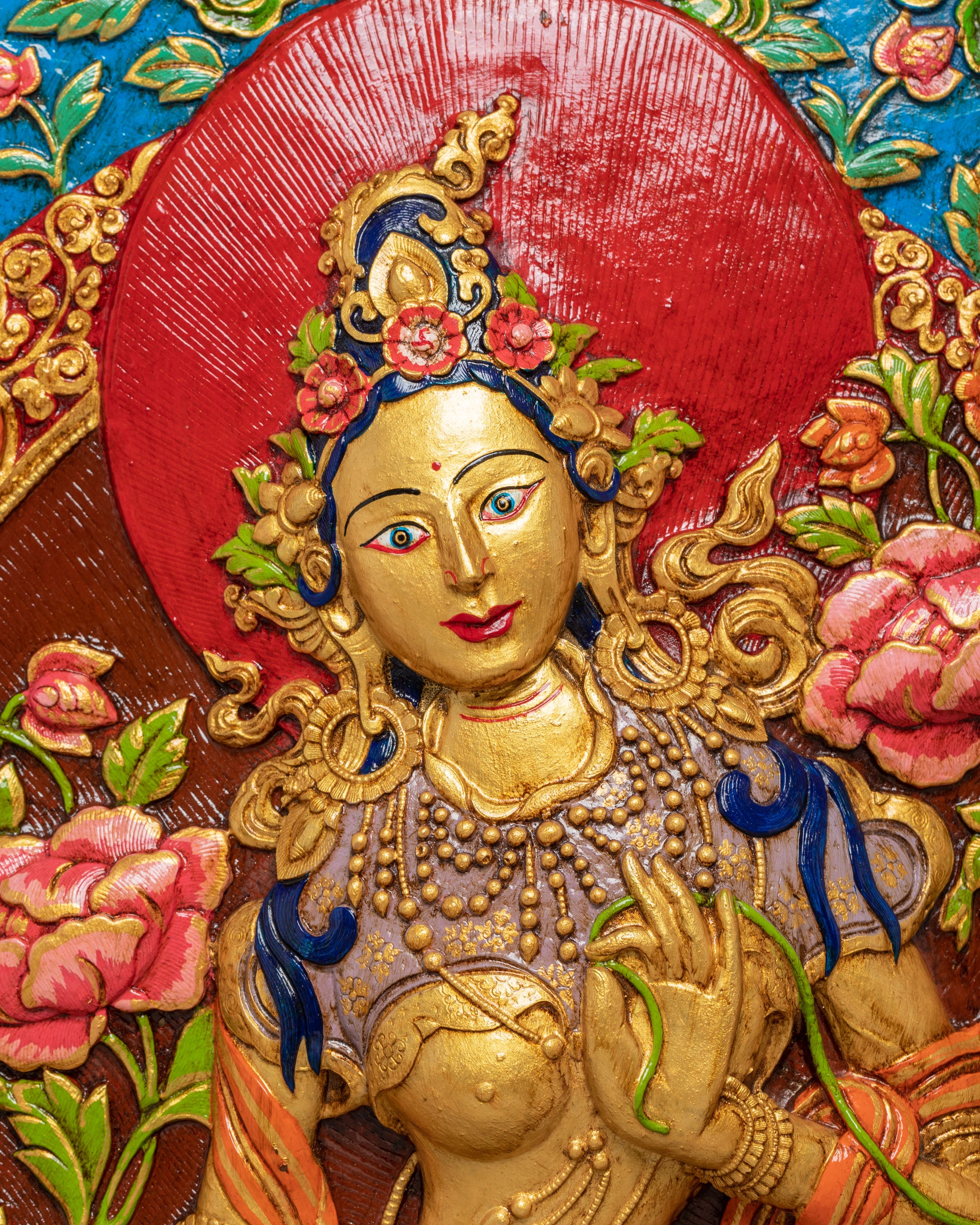 Handmade Green Tara Thangka Wall Hanging | Tibetan Buddhist Sacred Art