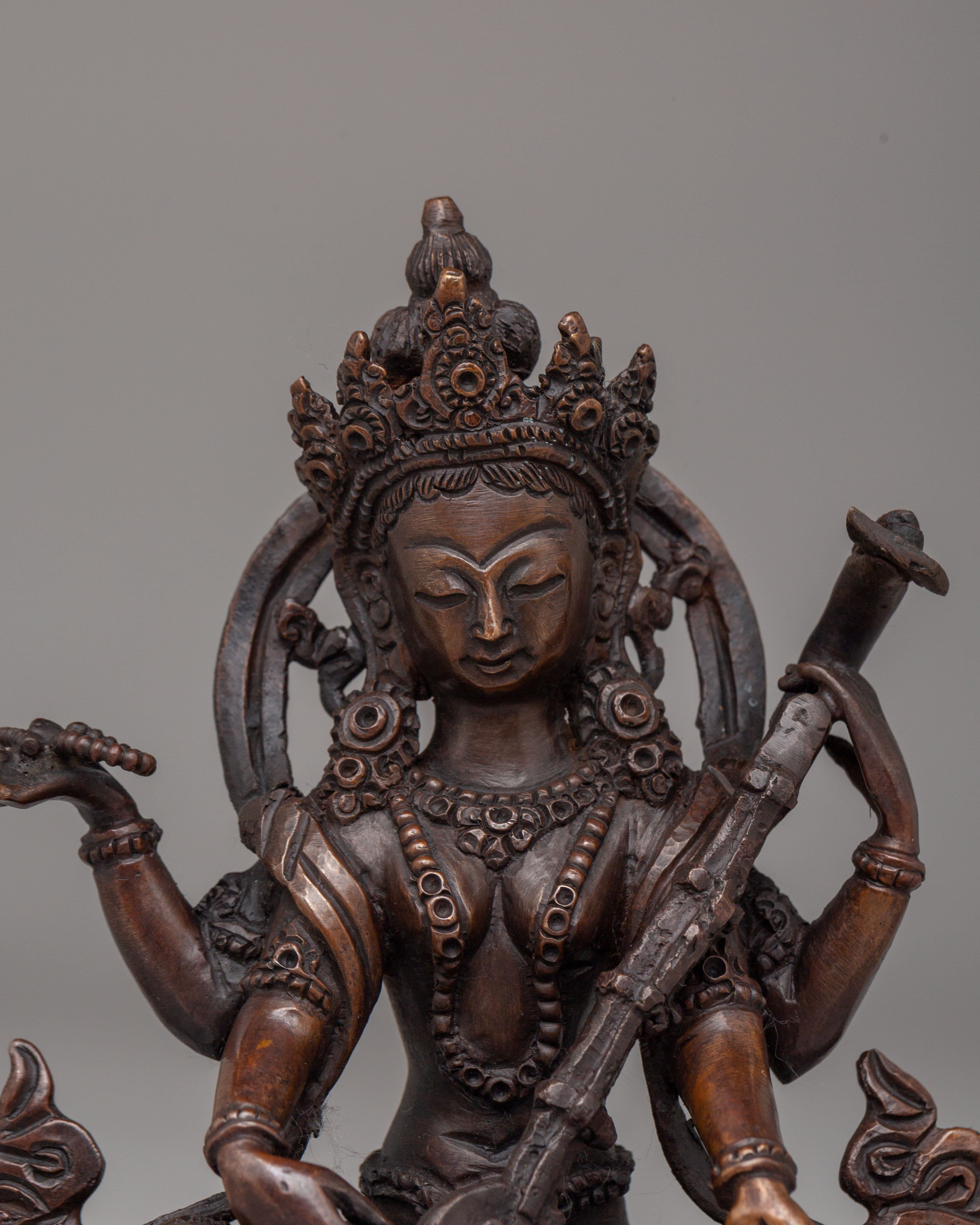 Traditional Saraswati Statue | Oxidized Copper Body