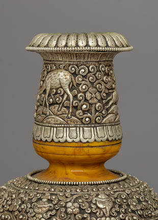 Hand-carved Copper Flower Vase | Elegant Home & Shrine Decor