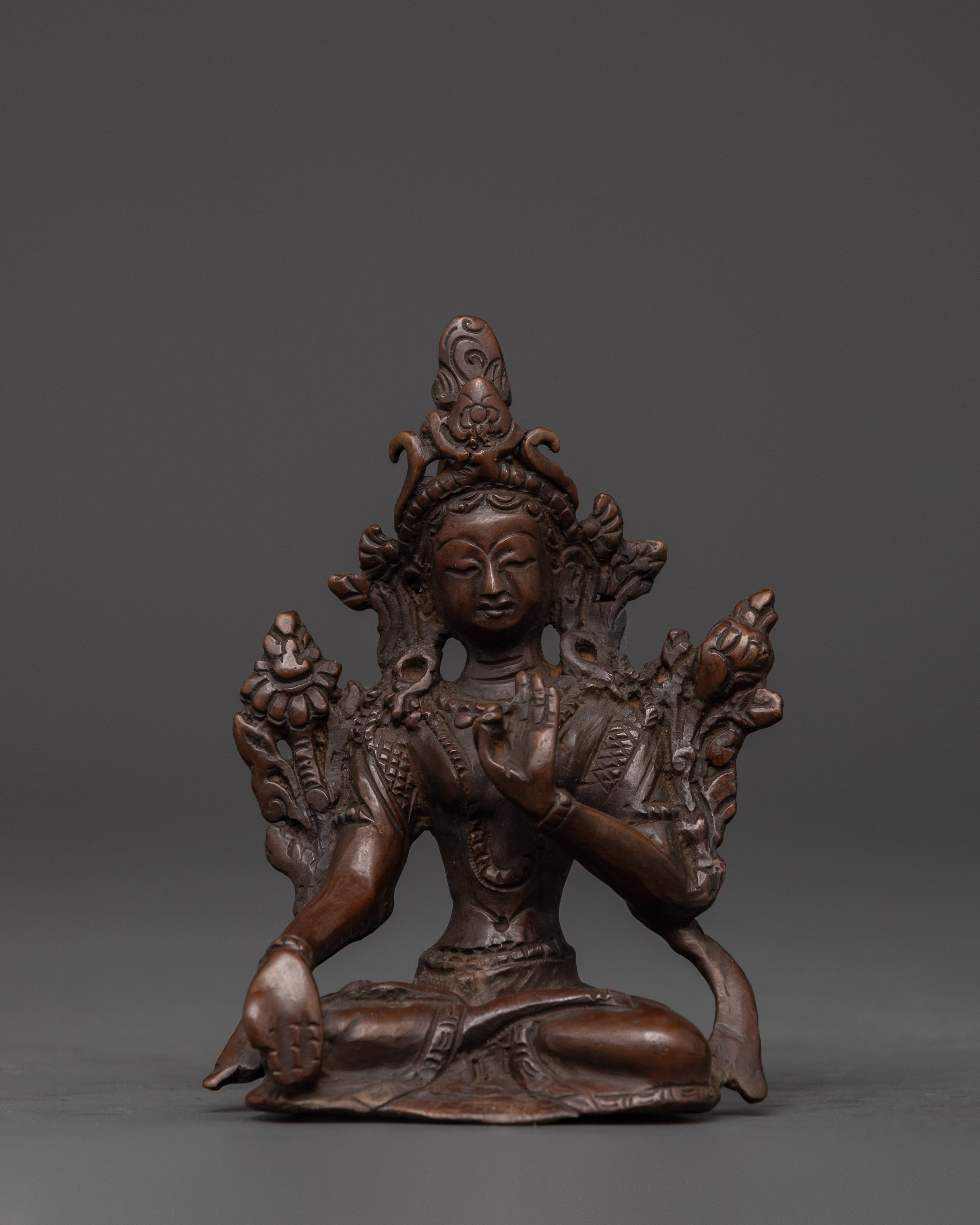 White Tara Longevity Deity Statue | Oxidized Copper Tibetan Deity Figurine
