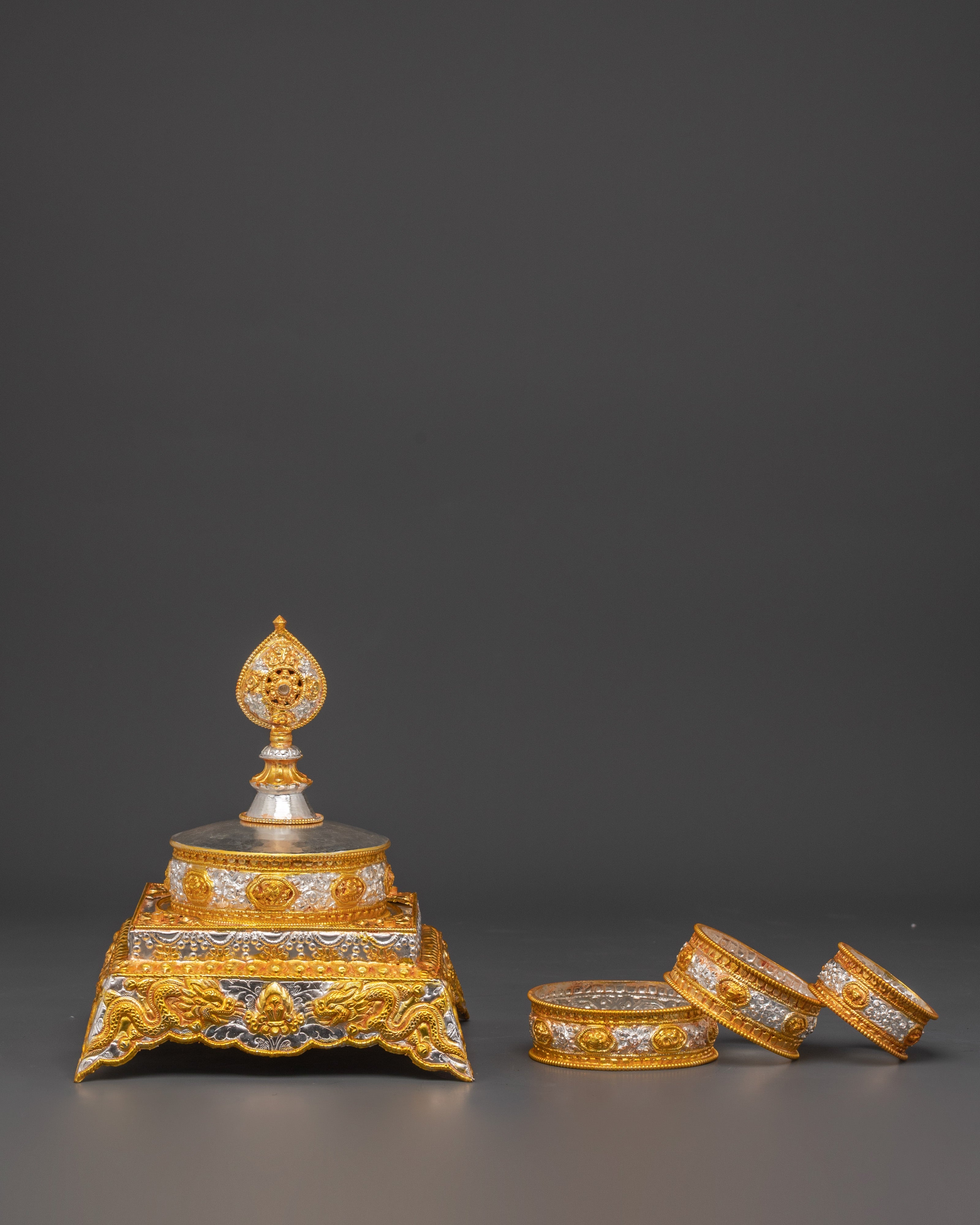 Buddhist Temple Mandala Decor | Gold Silver Plated Copper Spiritual Statue