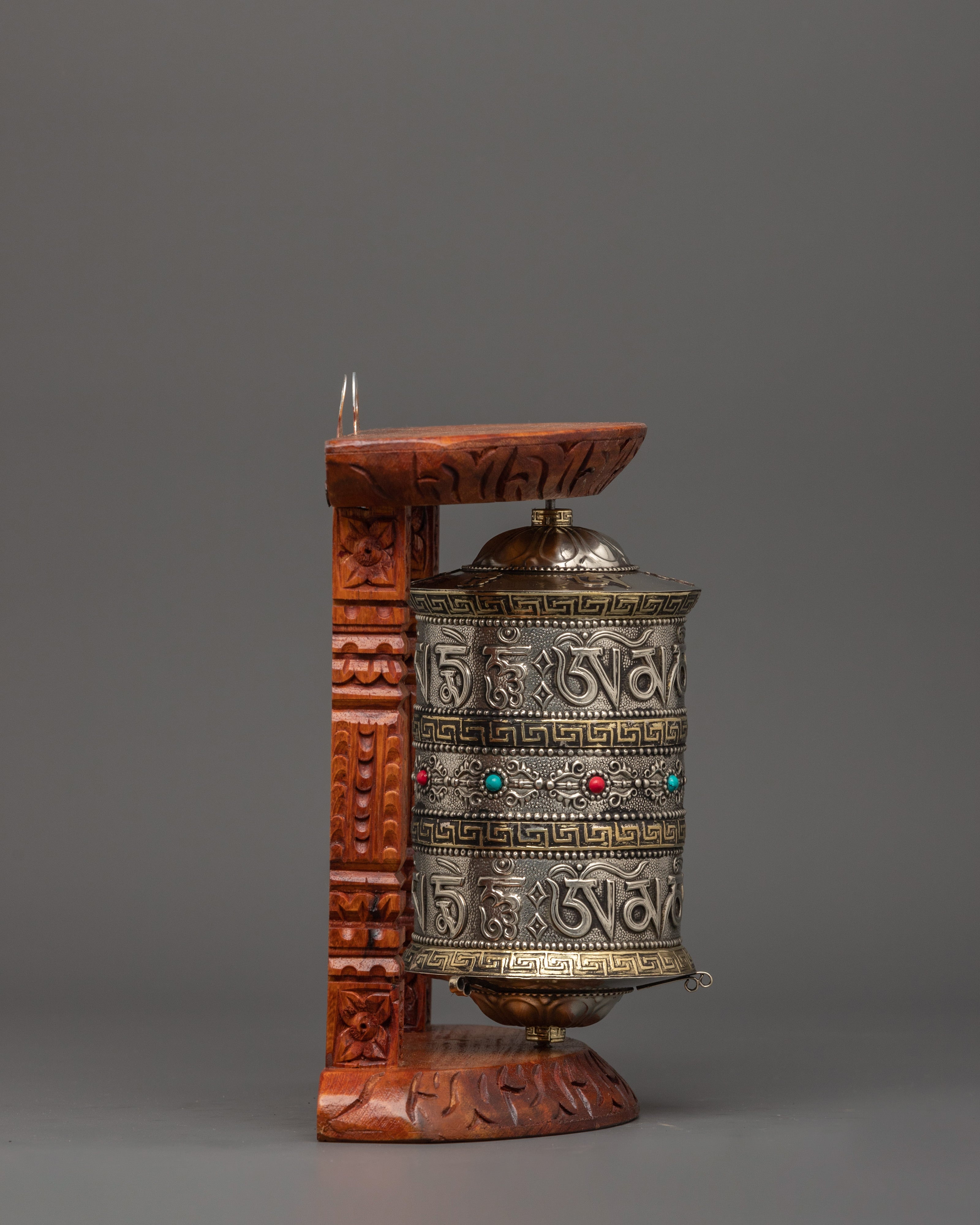 Hand-Carved Tibetan Wooden Prayer Wheel | Sacred Buddhist Spinner