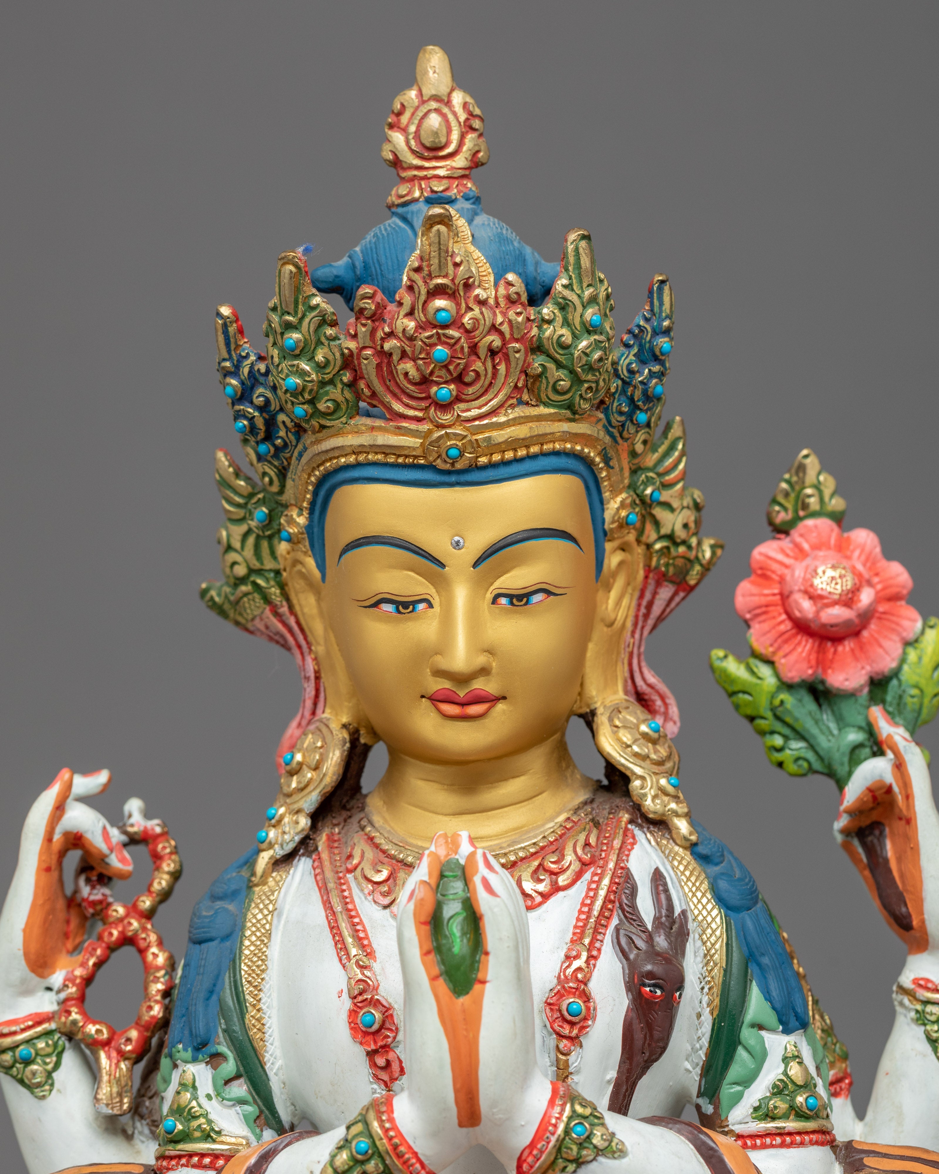 Four Arm Chenrezig Statue | Hand-Carved Himalayan Art
