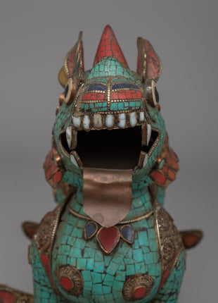 Handcrafted Brass Snow Lion Statue | Sacred Buddhist Artifact