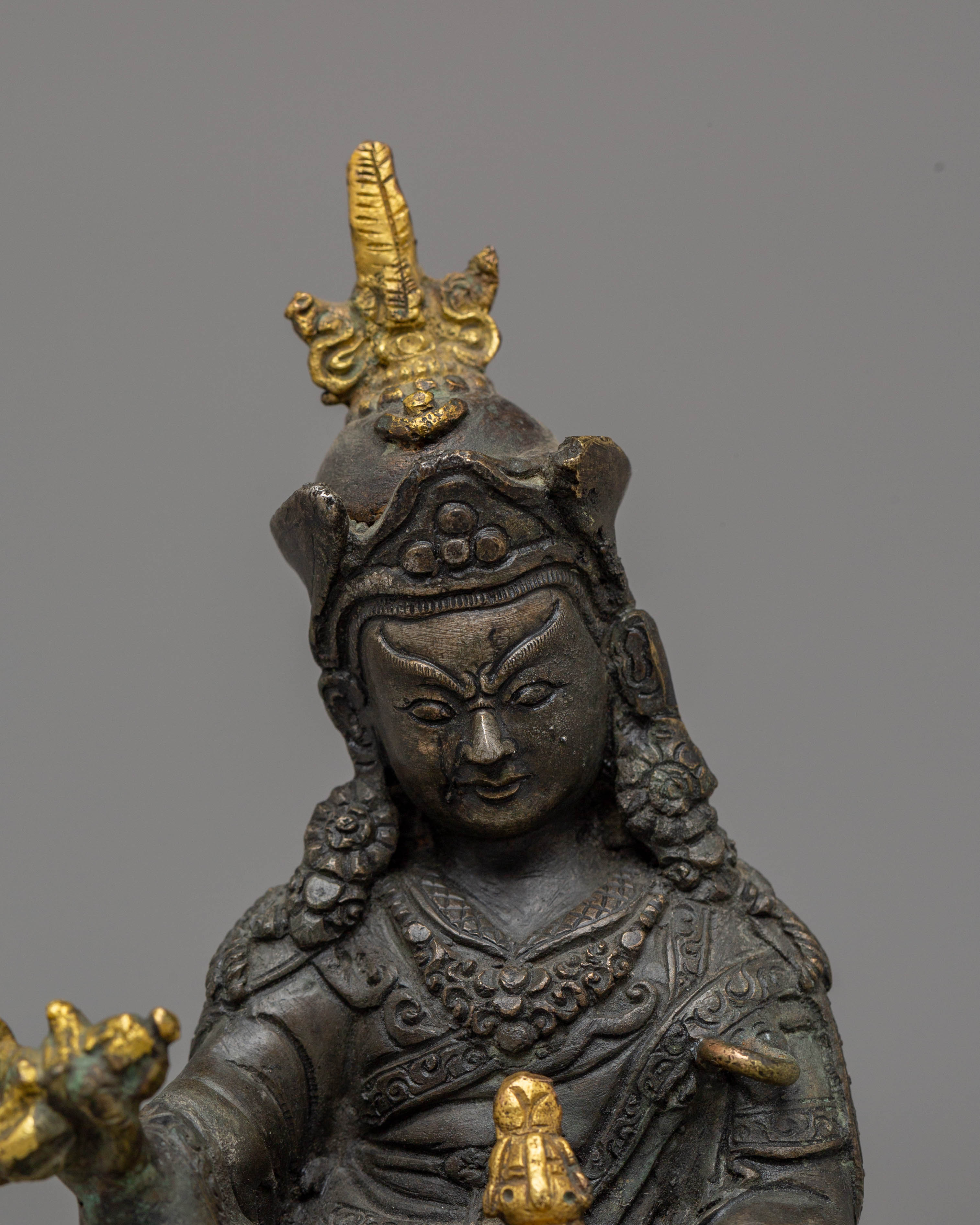 Guru Rinpoche Handmade Dark Oxidized Sculpture | The Precious Master