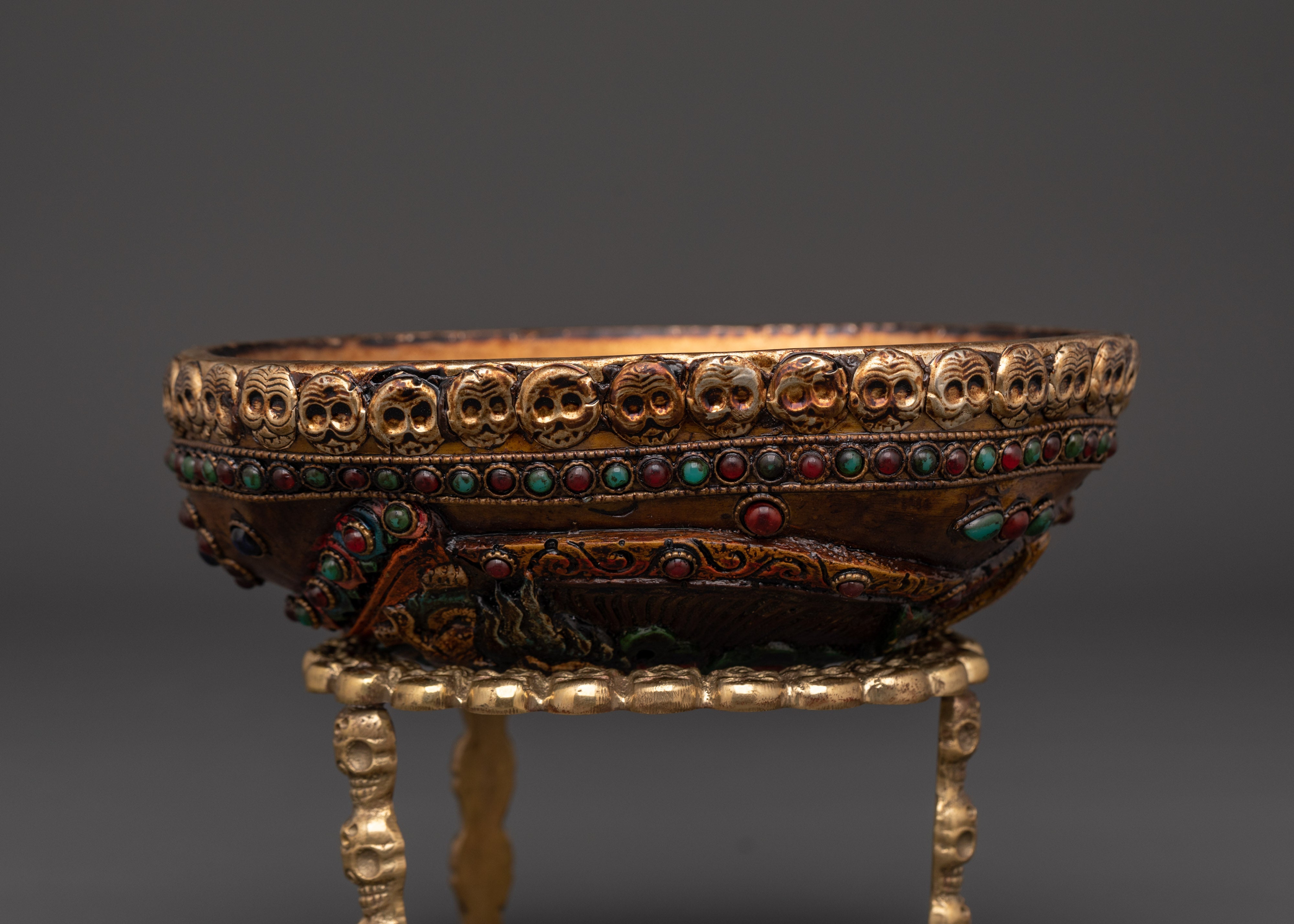 Copper Kapala with Brass Stand | Tibetan Ritual Skull Cup