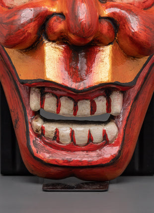 Handcrafted Oni Mask Wall Hanging | Wooden Japanese Demon Mask
