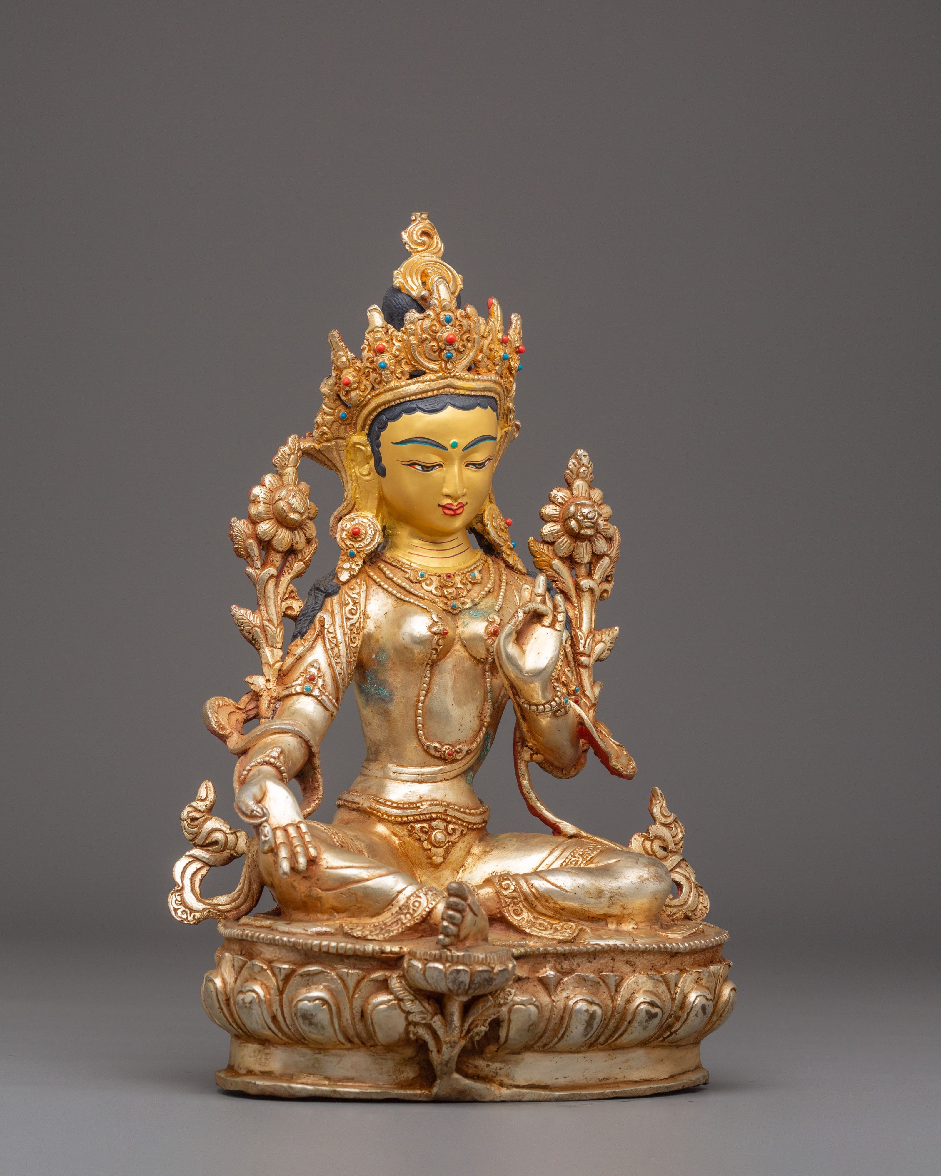 Compassionate Bodhisattva Shyama Tara Statue | Green Tara Tibetan Figurine