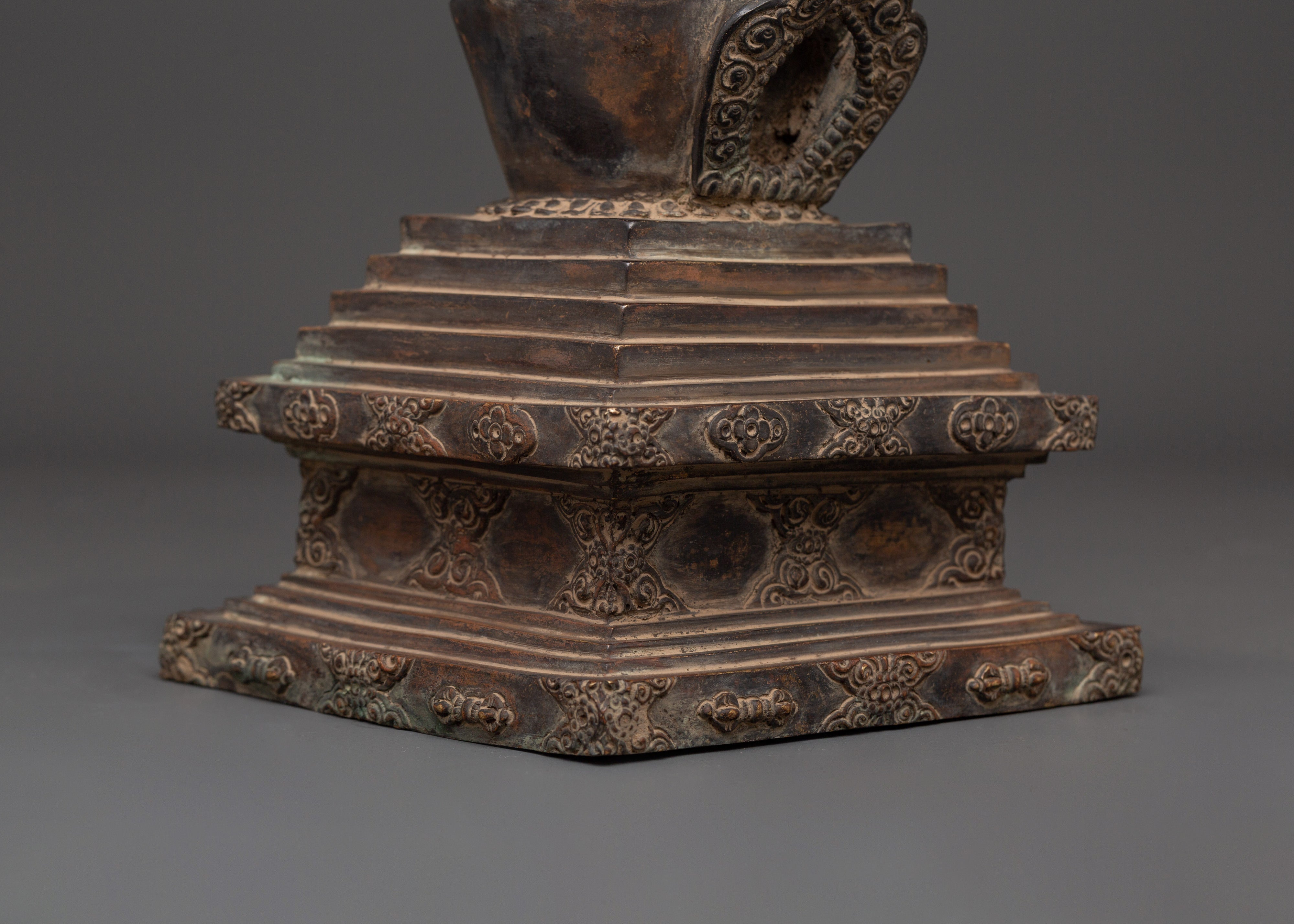 Oxidized Copper Antique Finish Stupa | Tibetan Buddhist Decor