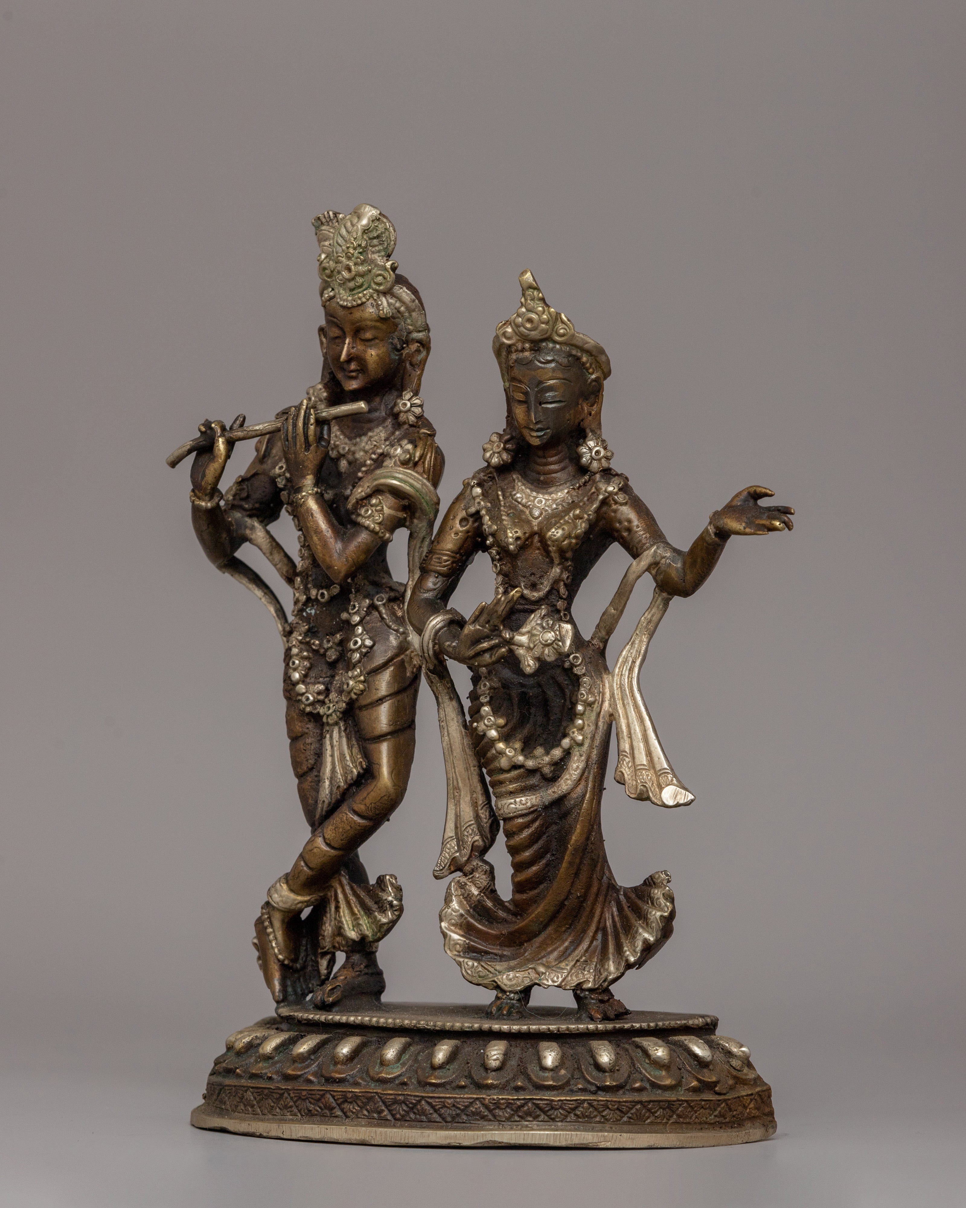 Silver-Plated Brass Radha Krishna Statue |  Symbol of Love & Devotion