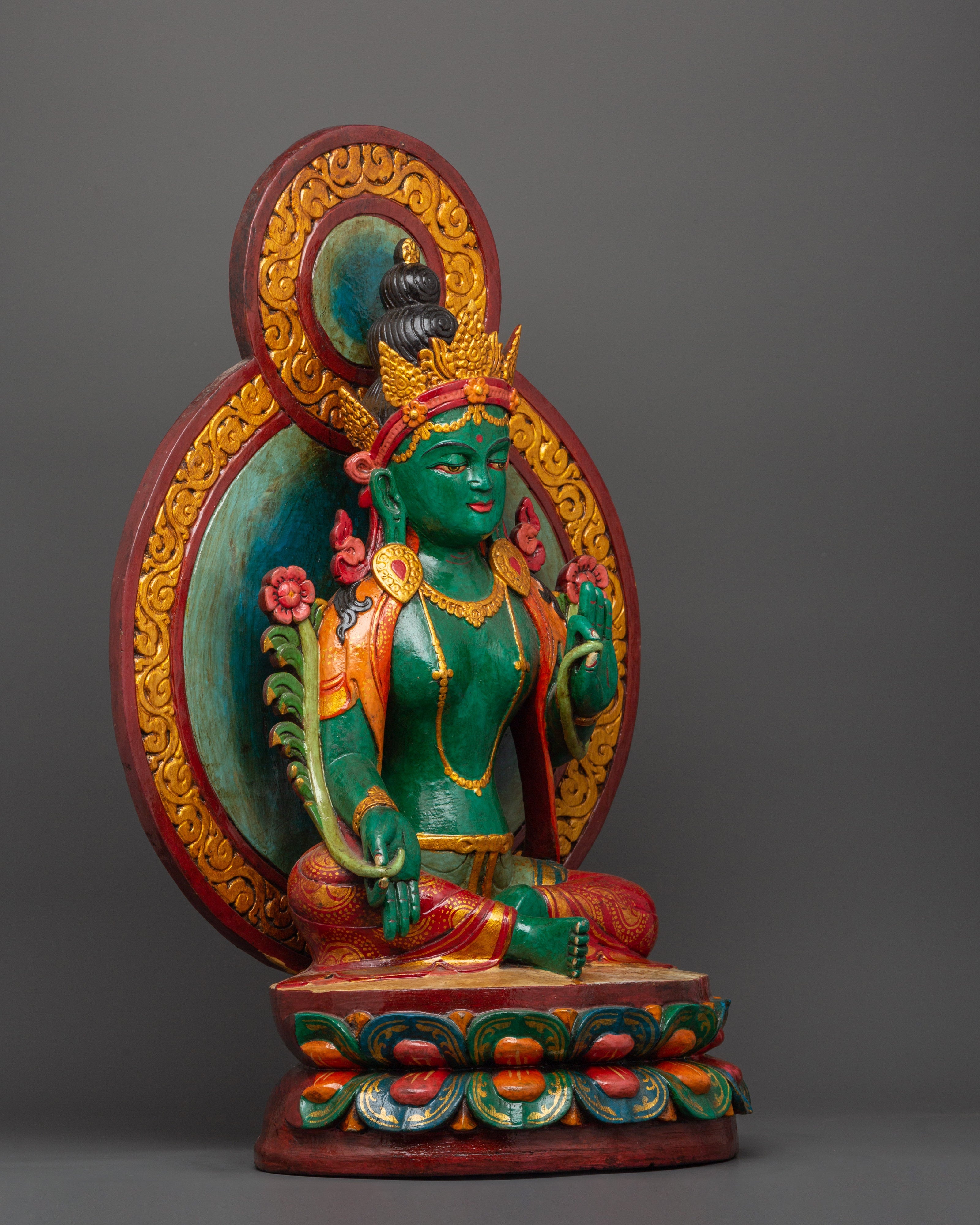 Green Tara Wooden Statue | Symbol of Compassion & Protection