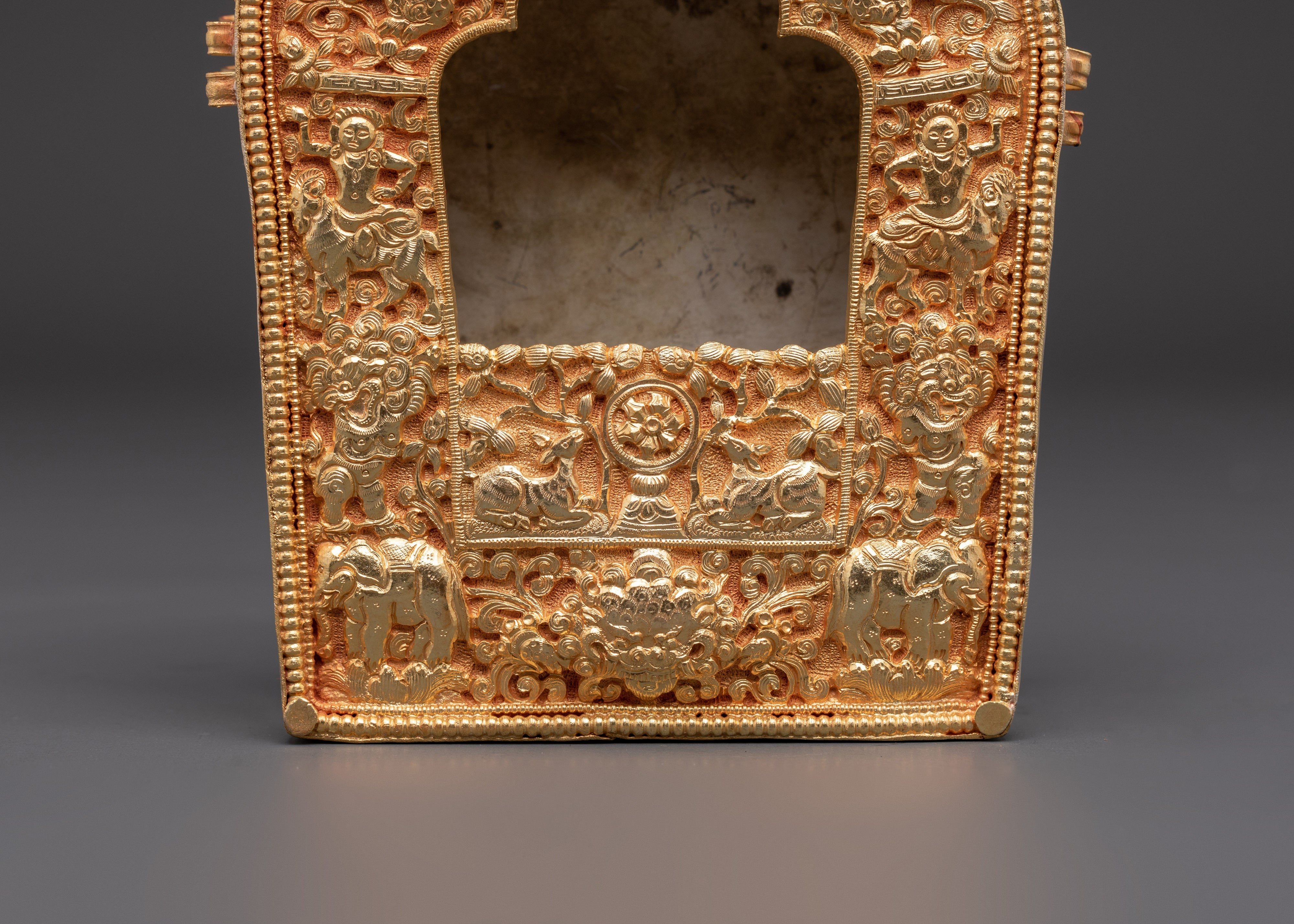 Handcrafted Sacred Traditional Tibetan Ghau Box | Copper & Gold Plated Ritual Box