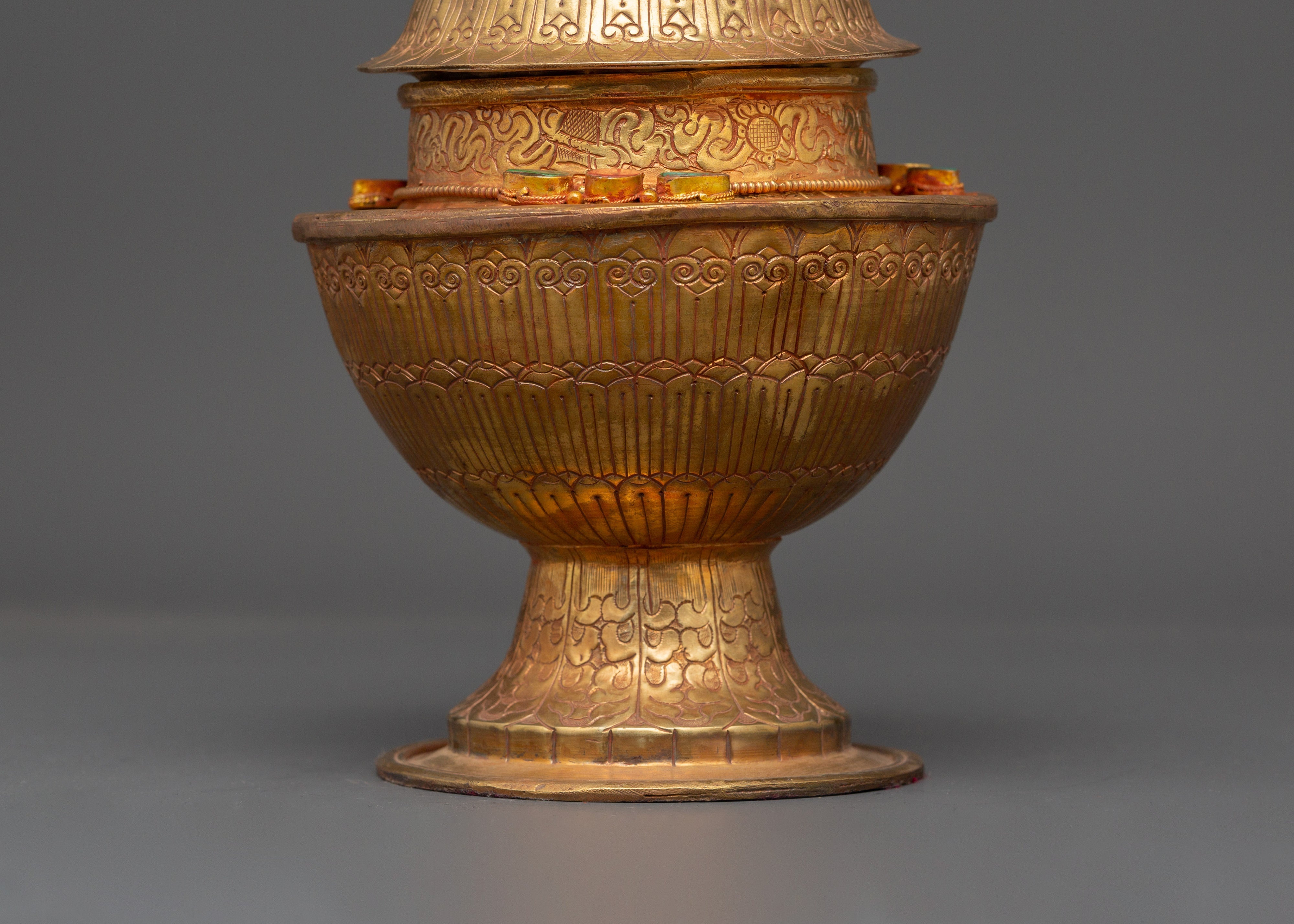 Copper Rice Pot for Ritual Offering | Gold Plated Sacred Buddhist Vessel